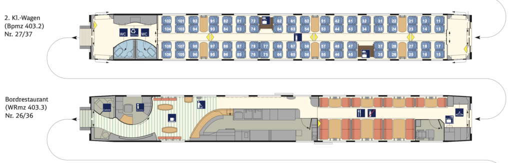 a blue and white bus plan