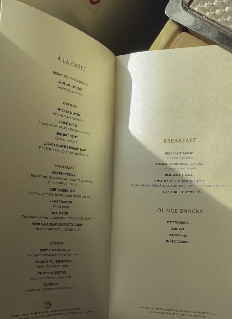 a menu open in a book