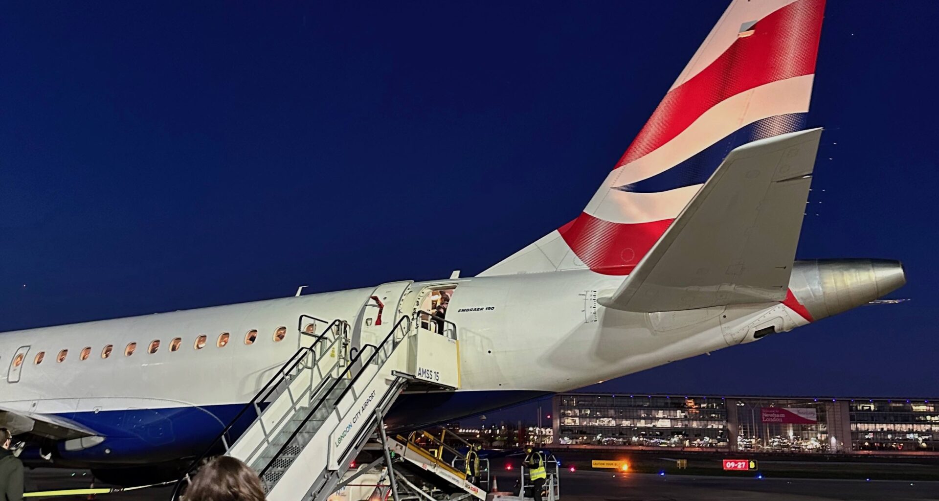 a plane with a staircase