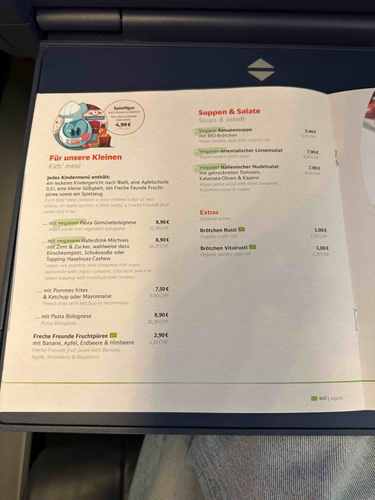 a menu open in a book