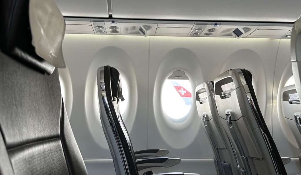 a plane with seats and windows