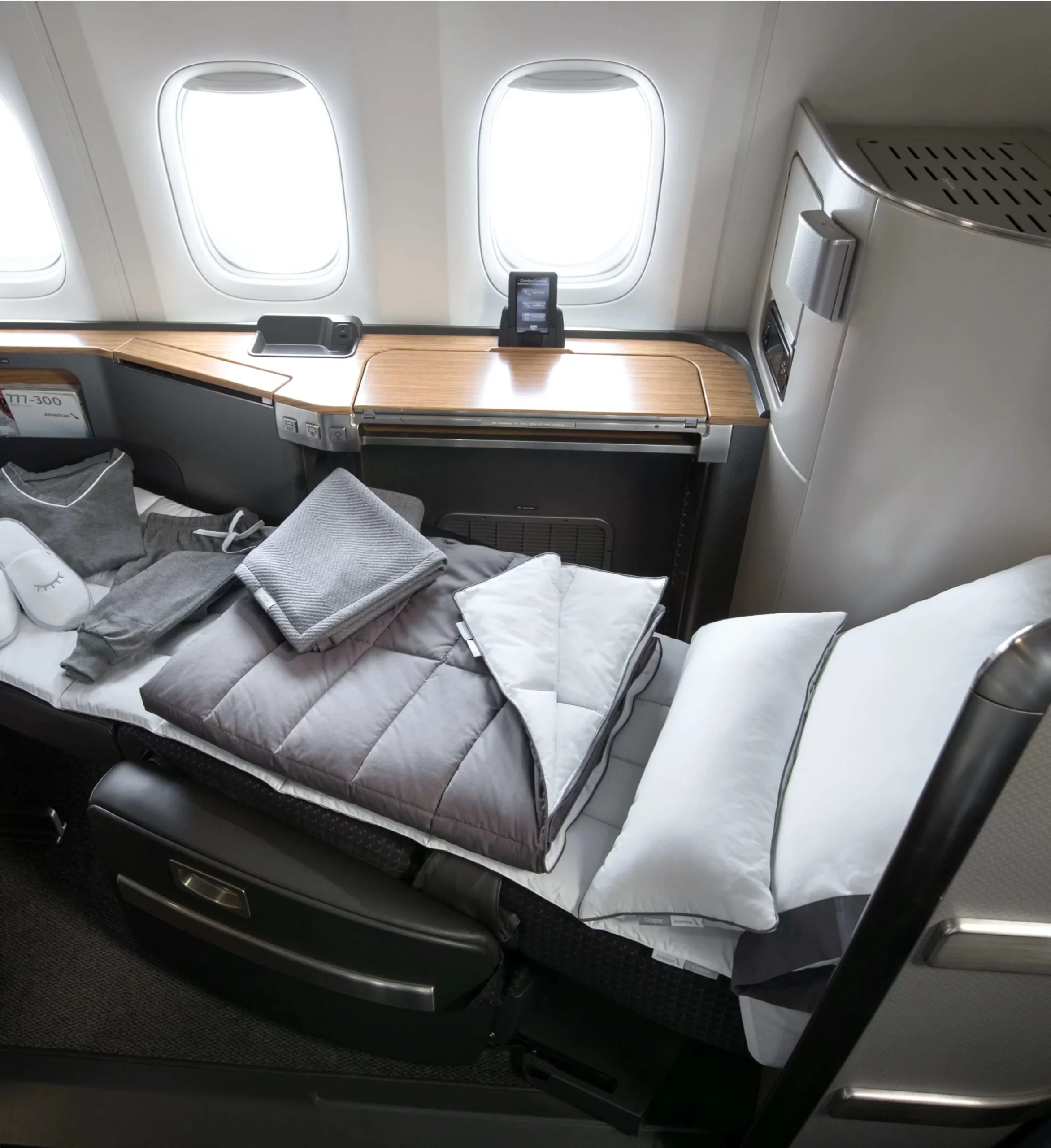 a bed in a plane