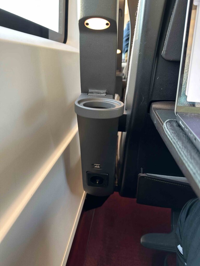 a cup holder on a bus