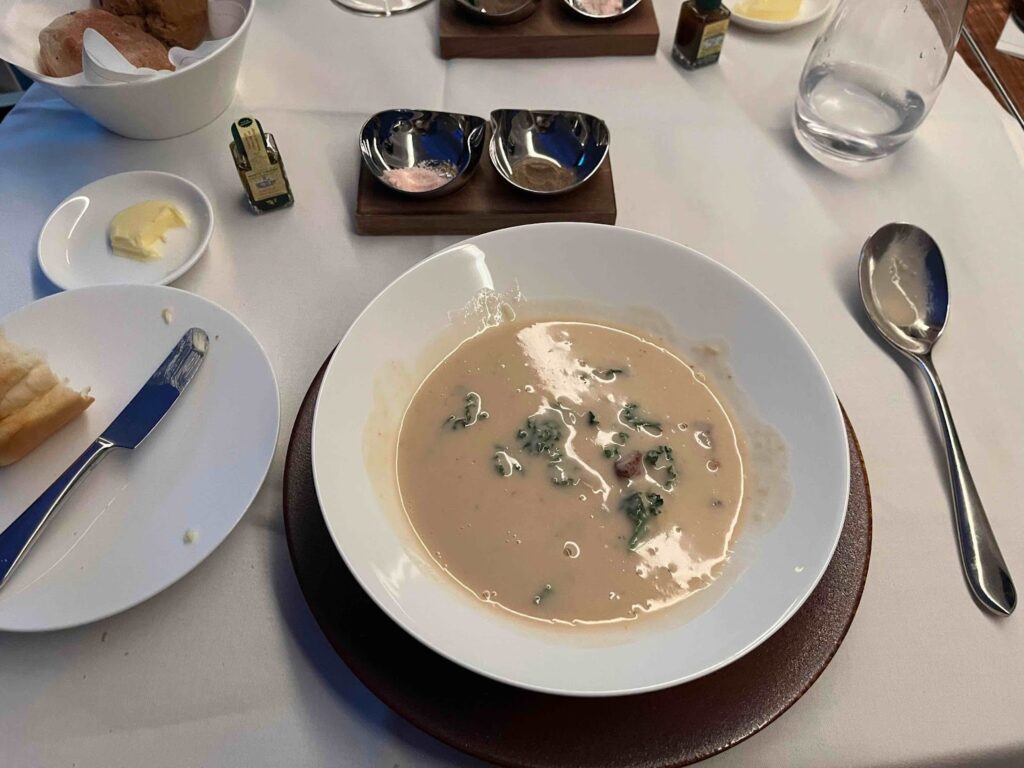 a bowl of soup on a table