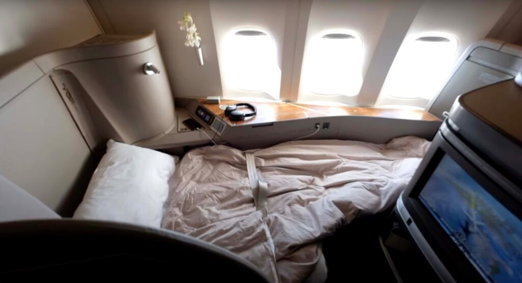 a bed in an airplane