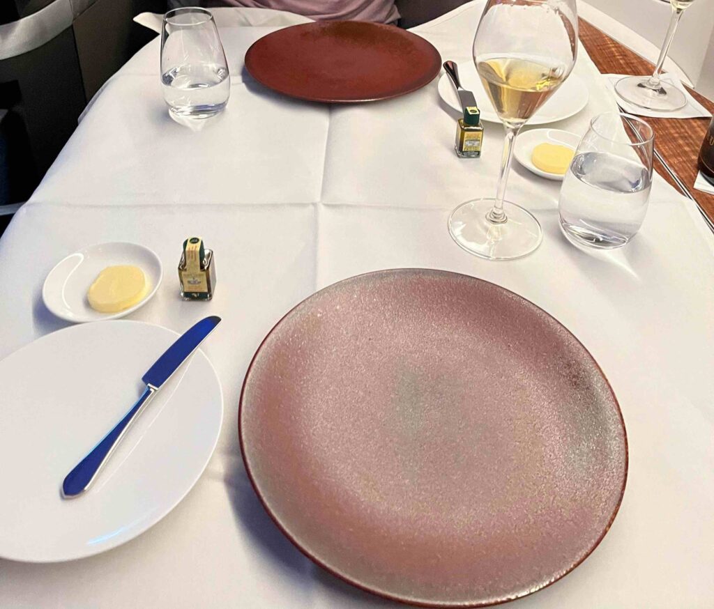 a table with plates and glasses on it