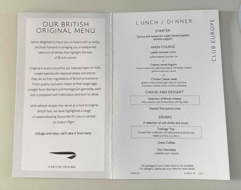 a menu with text and images