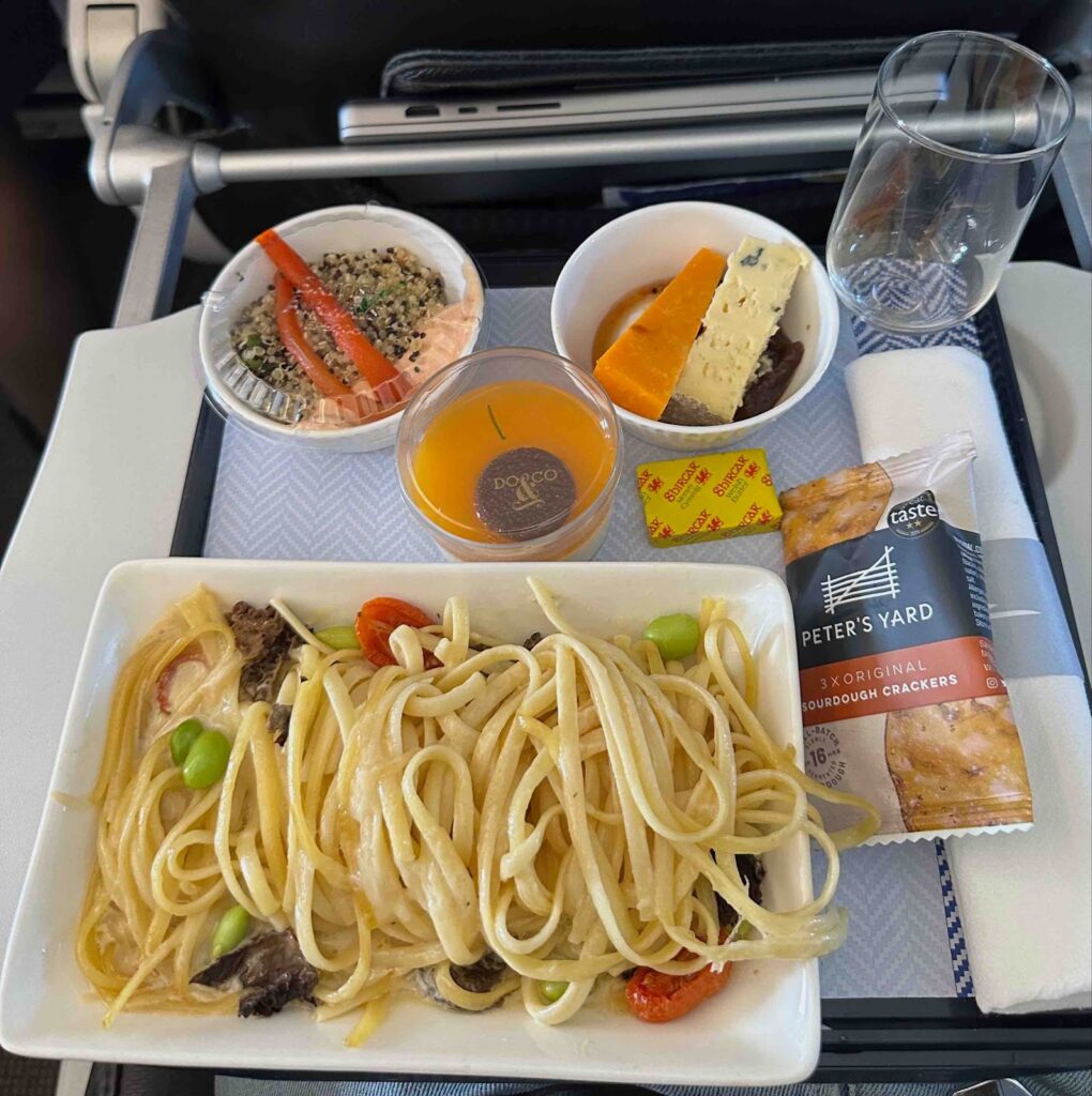 a plate of food on a tray