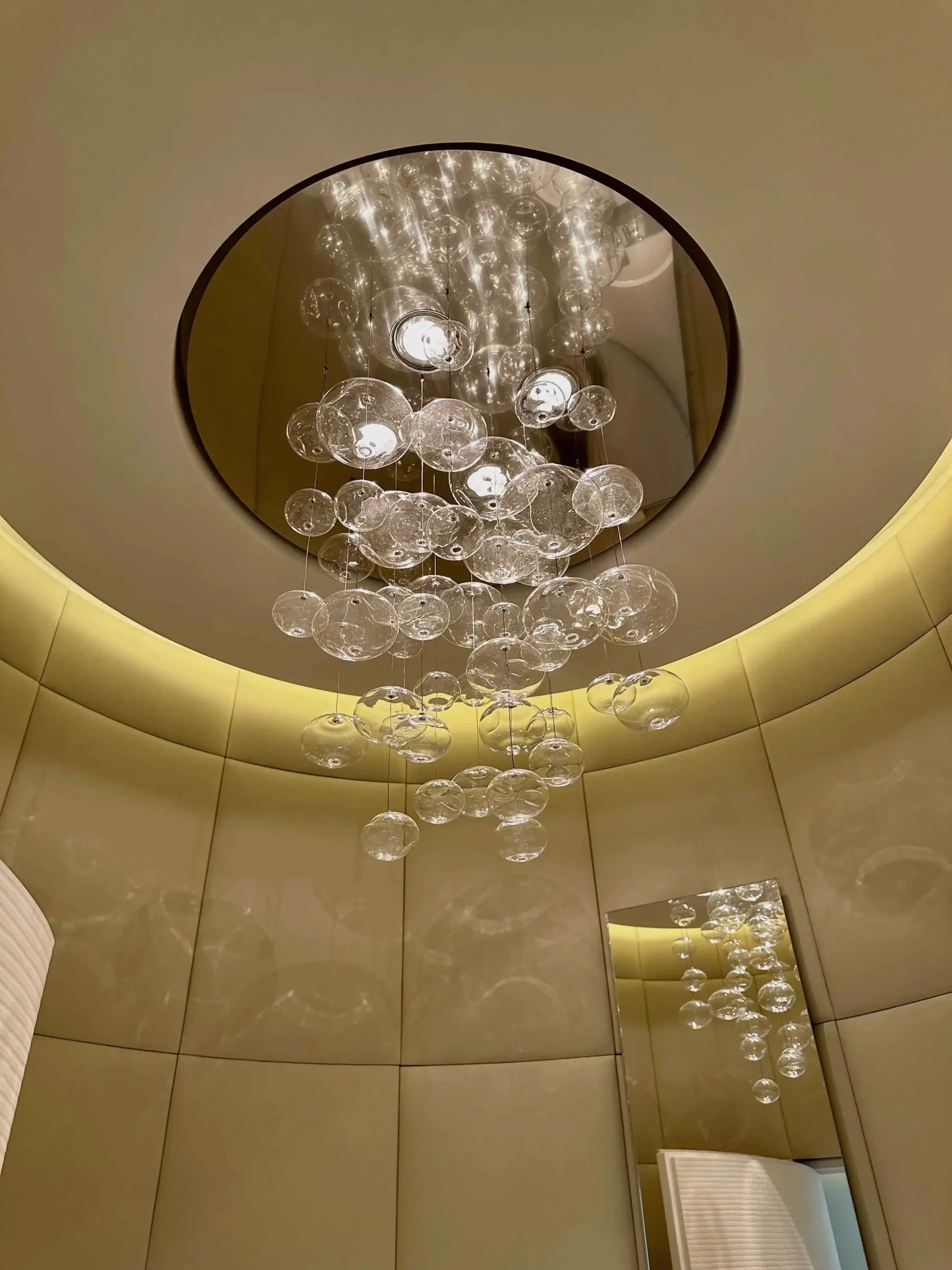 a chandelier from the ceiling