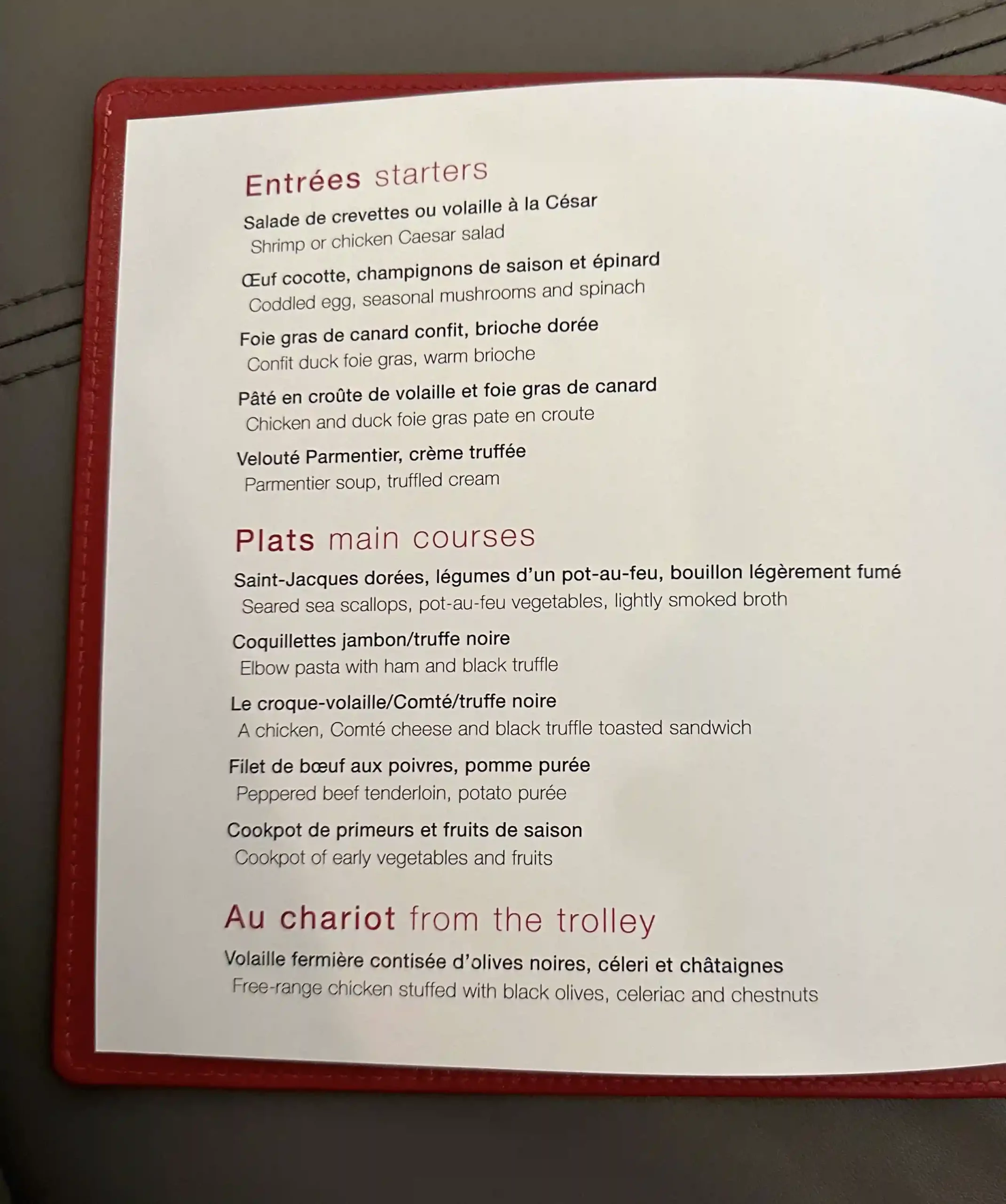 a menu with red cover