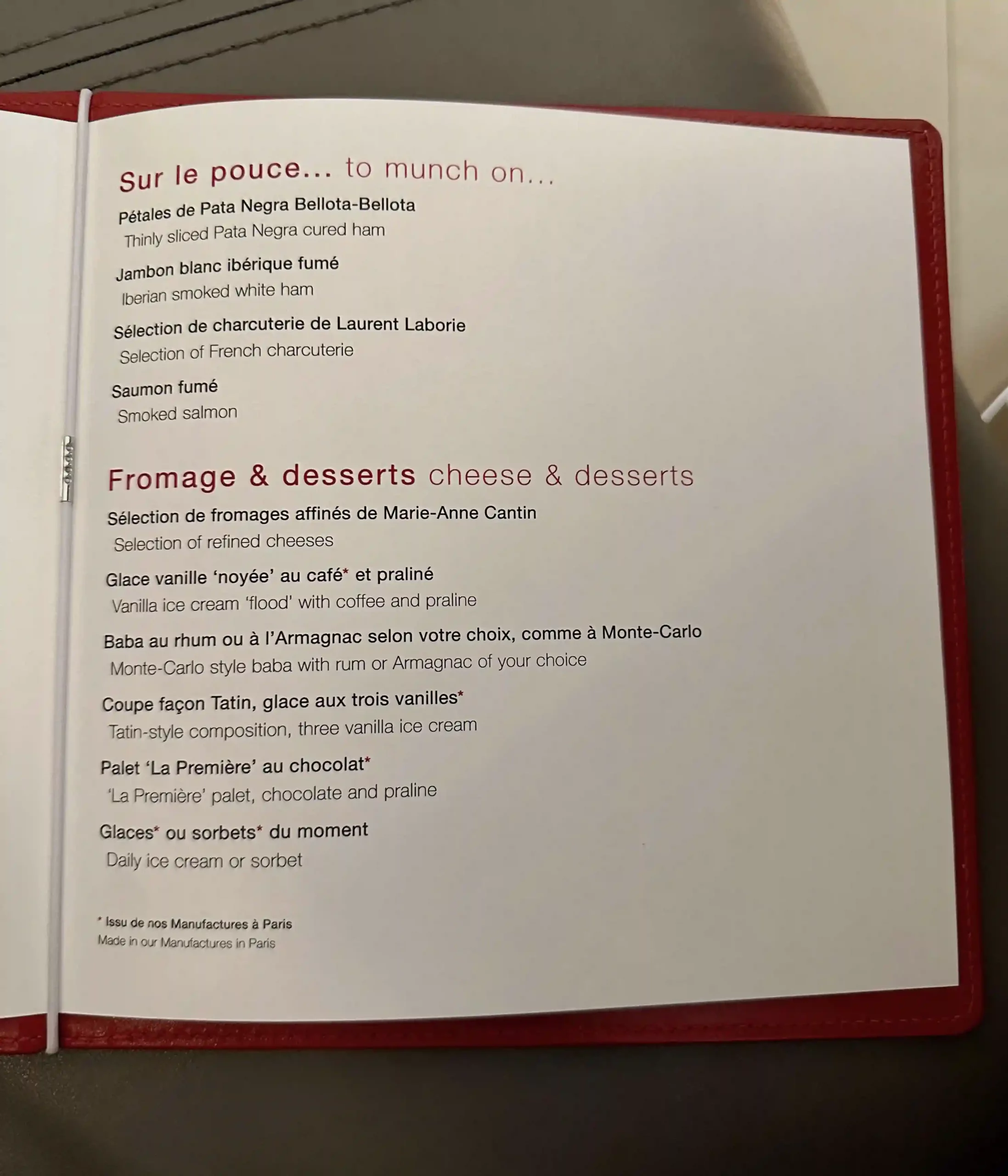a menu in a red cover