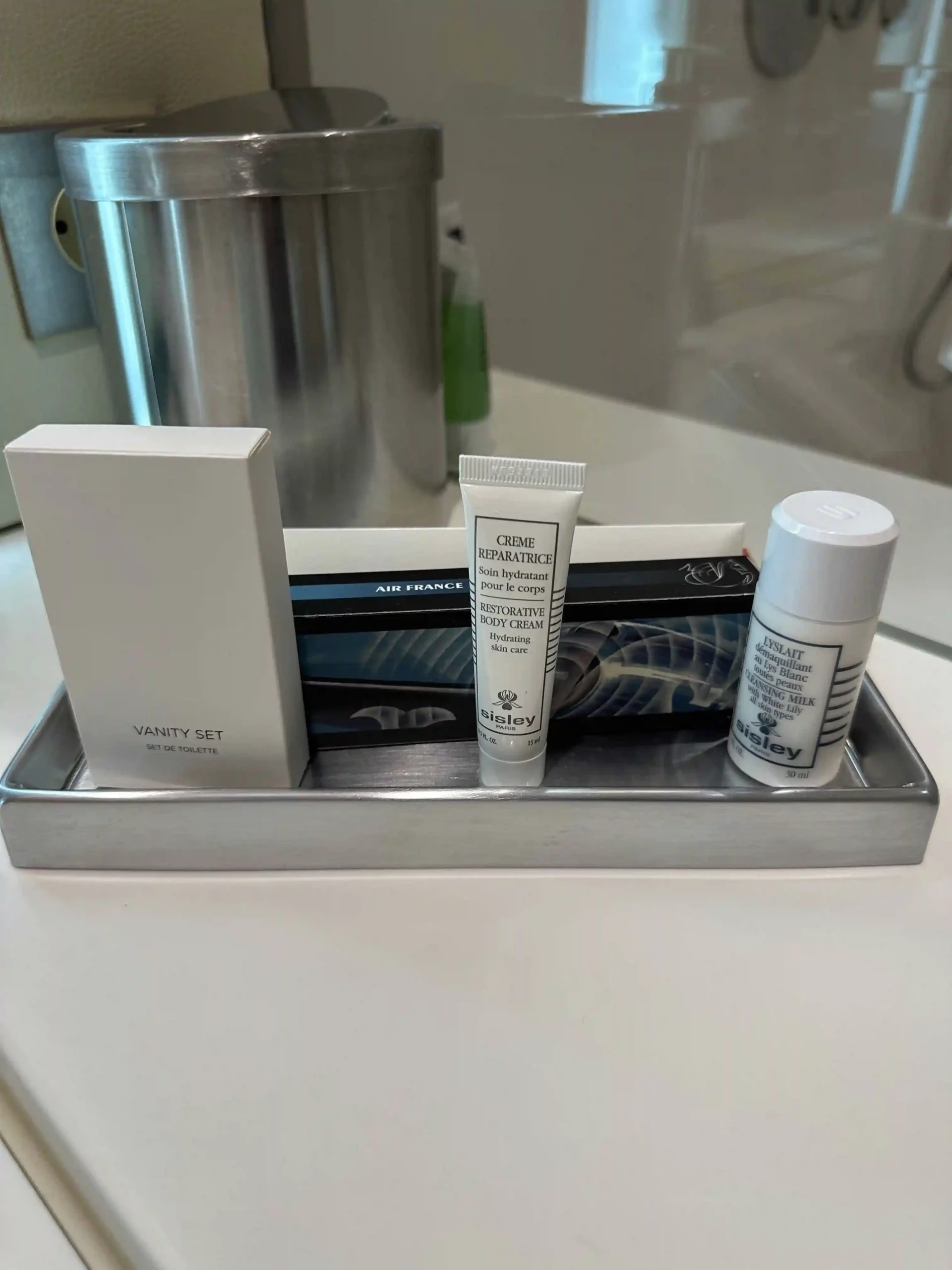 a tray of cosmetics on a counter