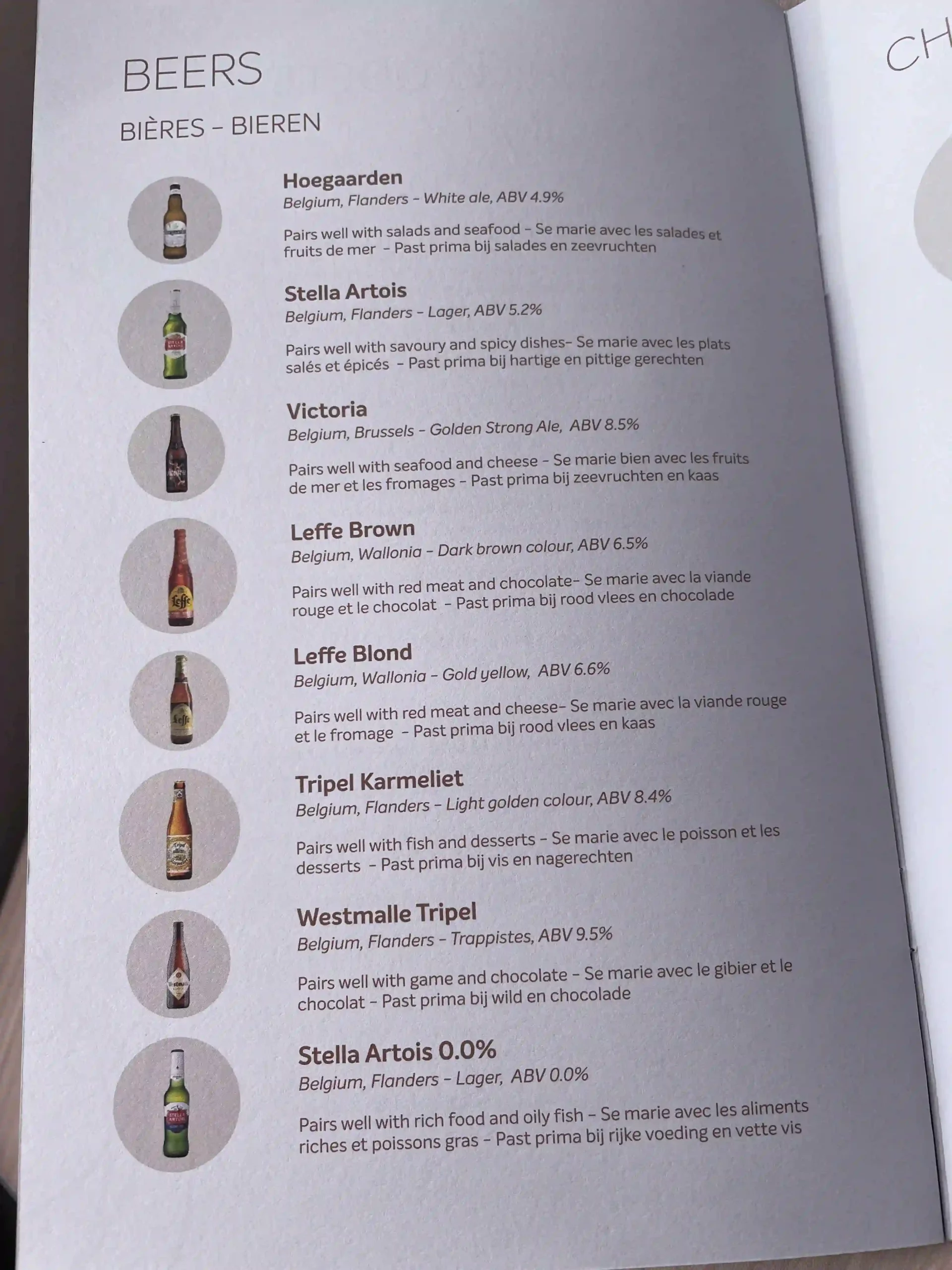 a menu of beer bottles