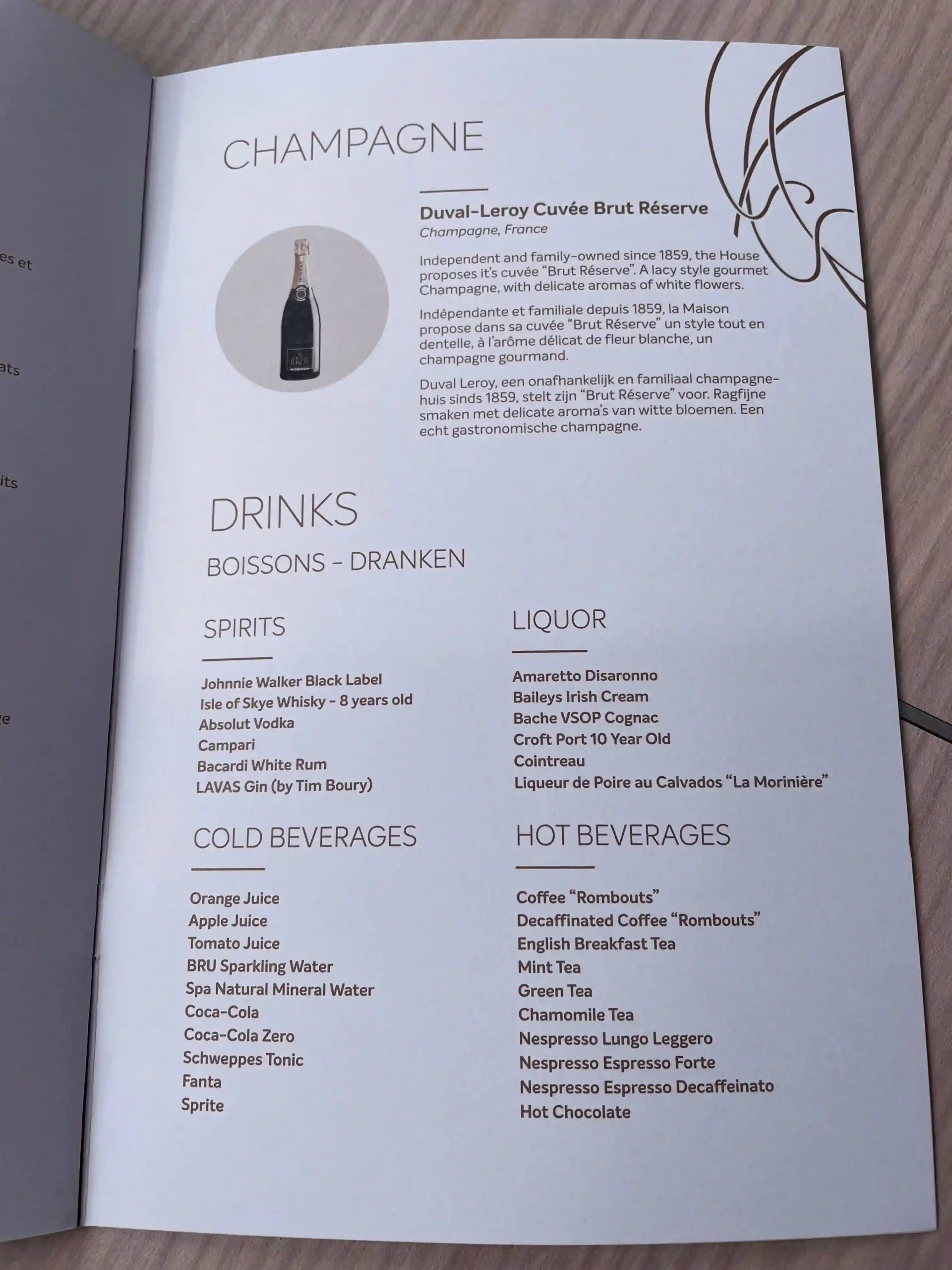 a menu of a drink