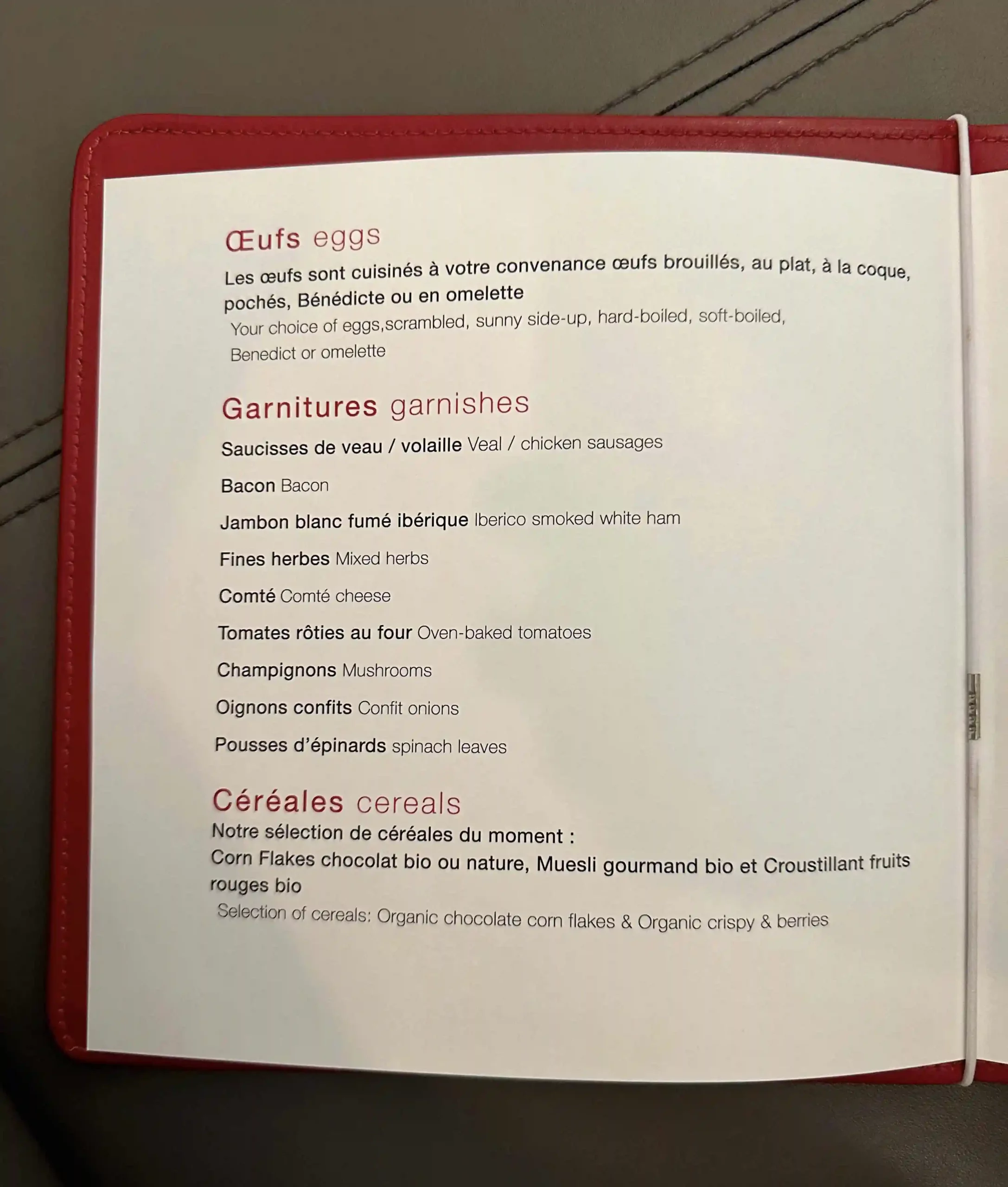 a menu in a red cover