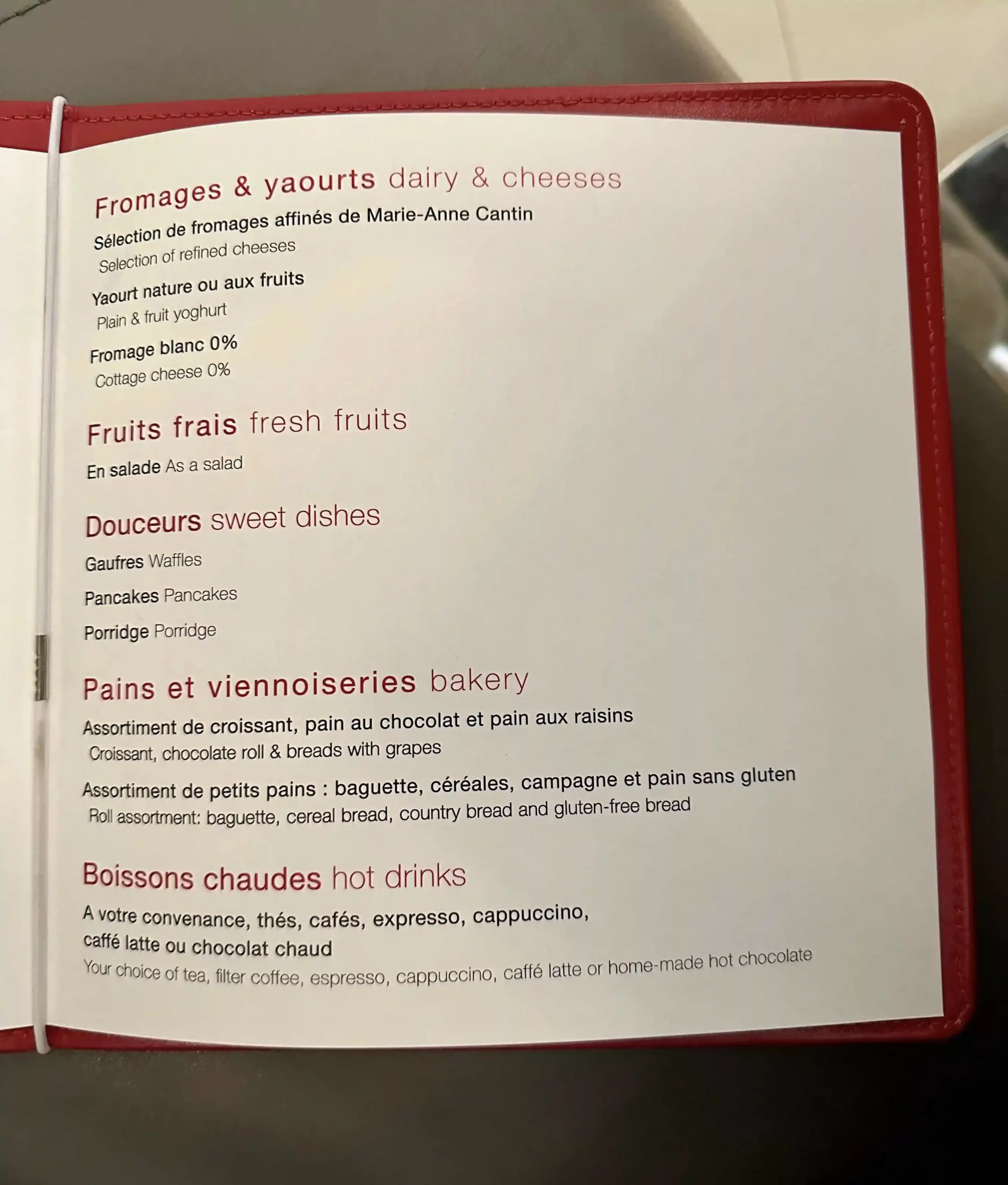 a menu on a table