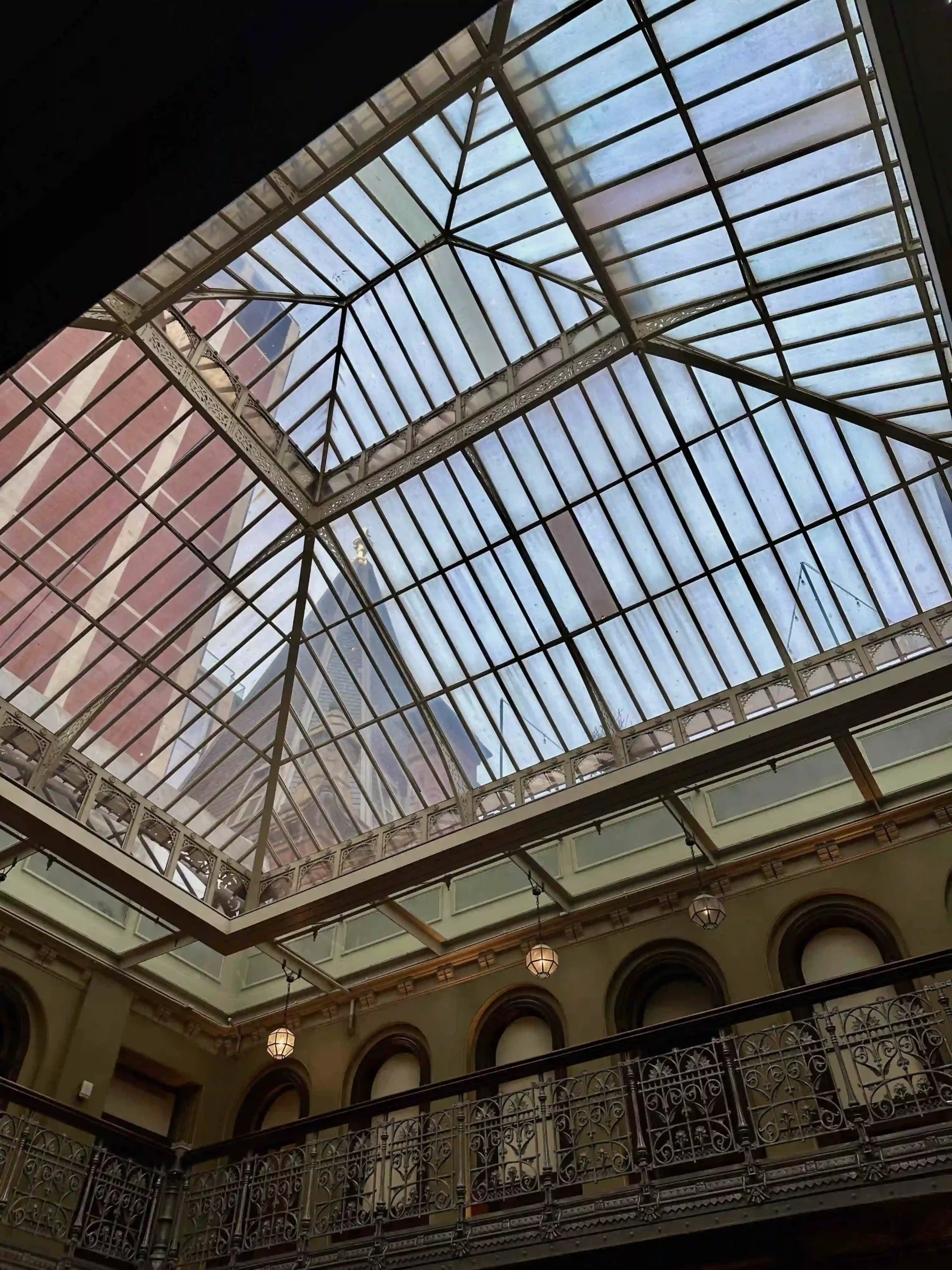 a glass roof of a building