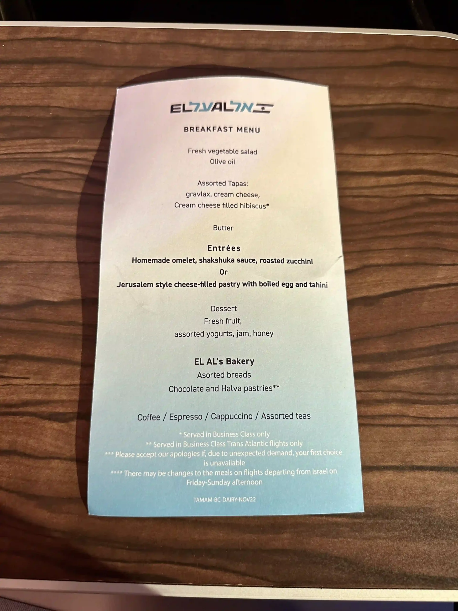 a menu on a table