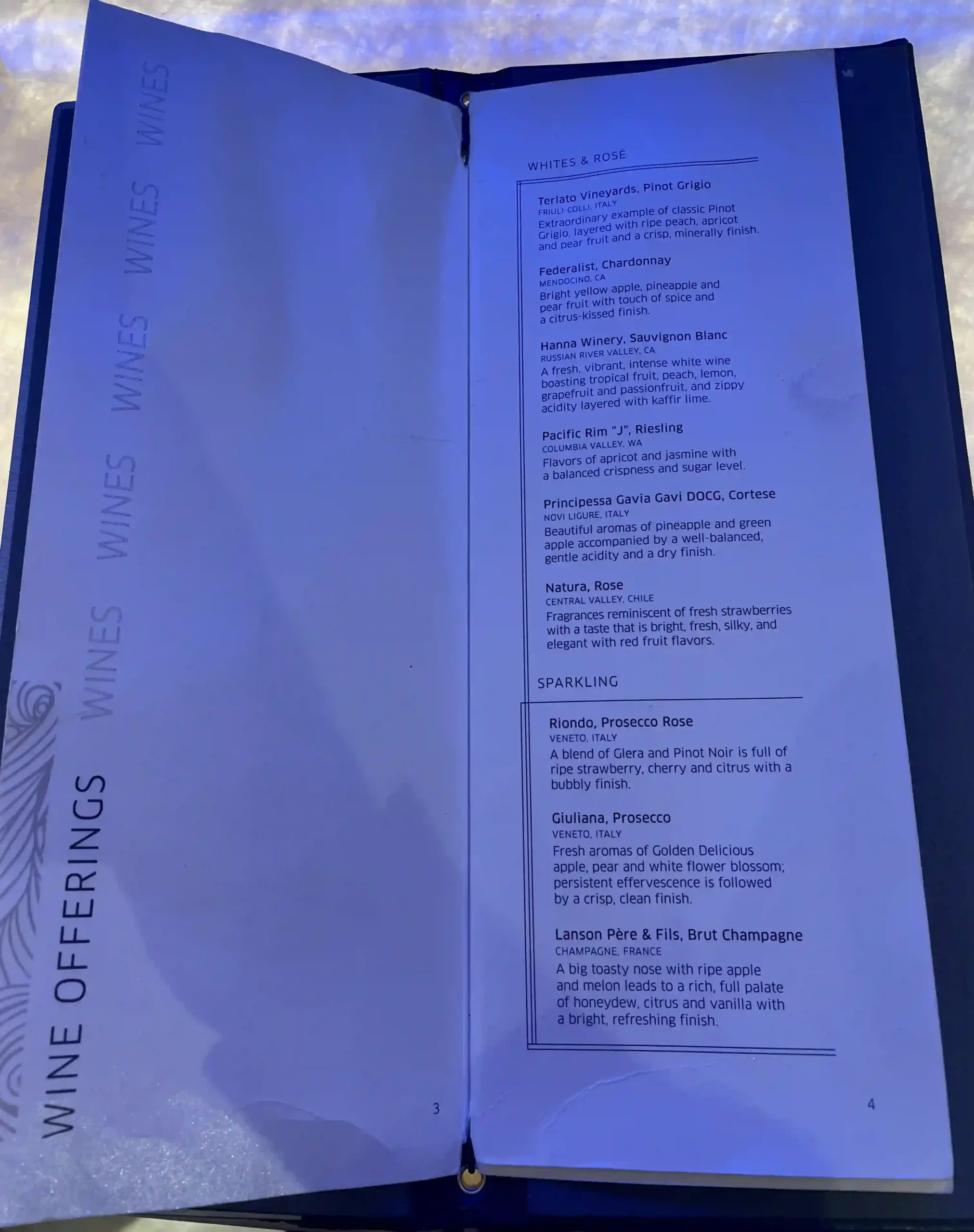 a menu of wine list