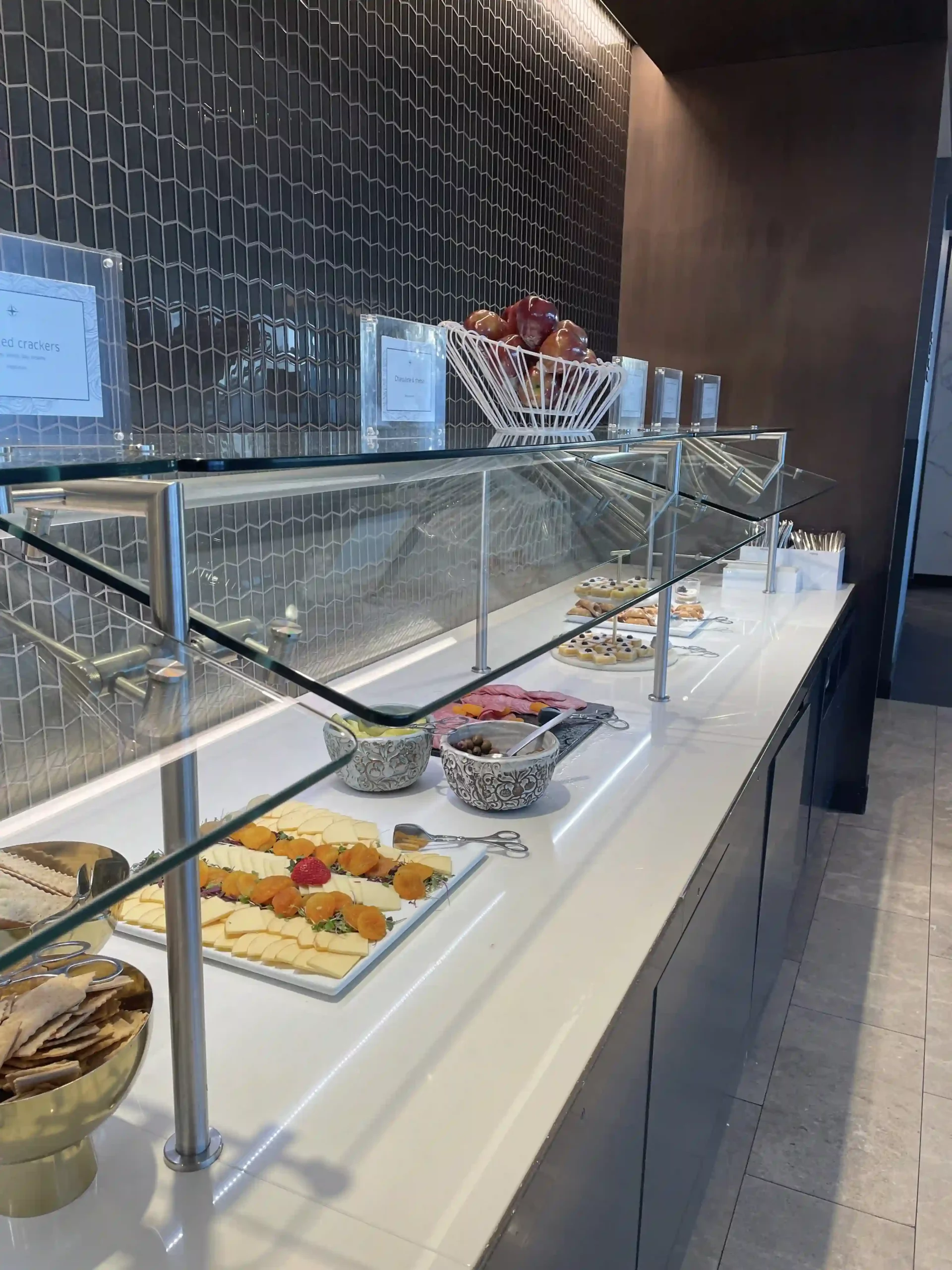 a buffet with food on the counter