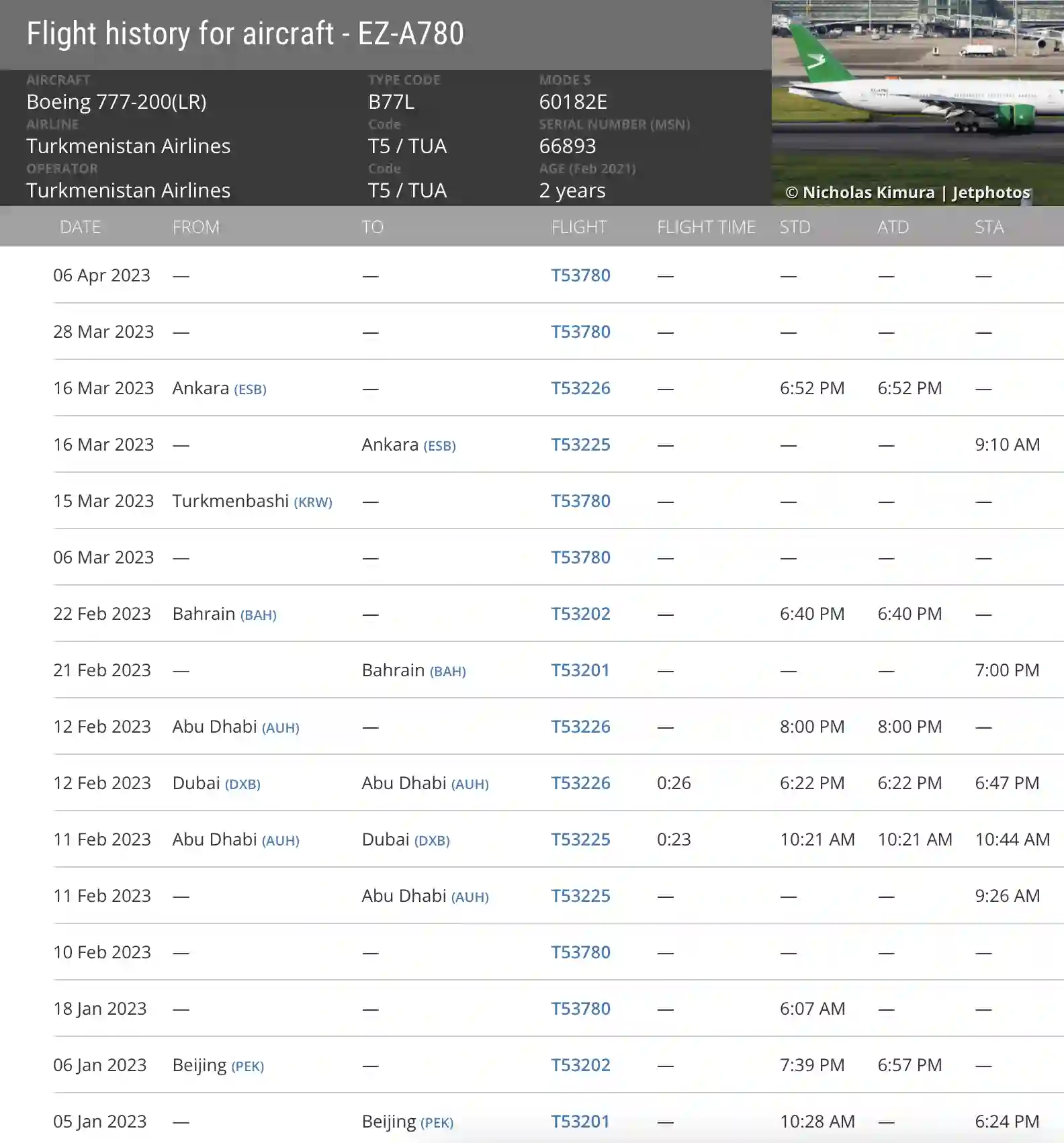 a screenshot of a flight schedule