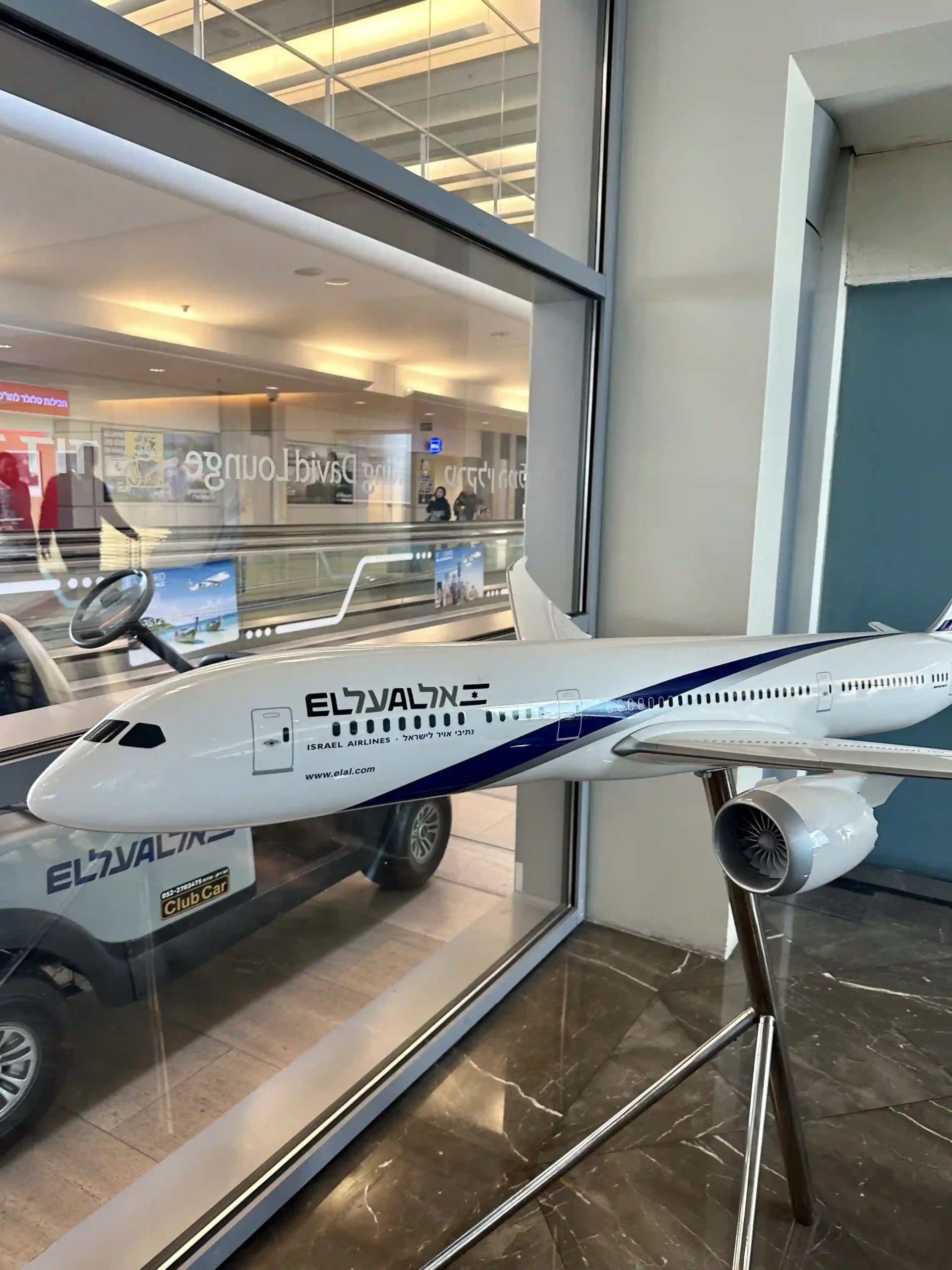 a model airplane in a window display