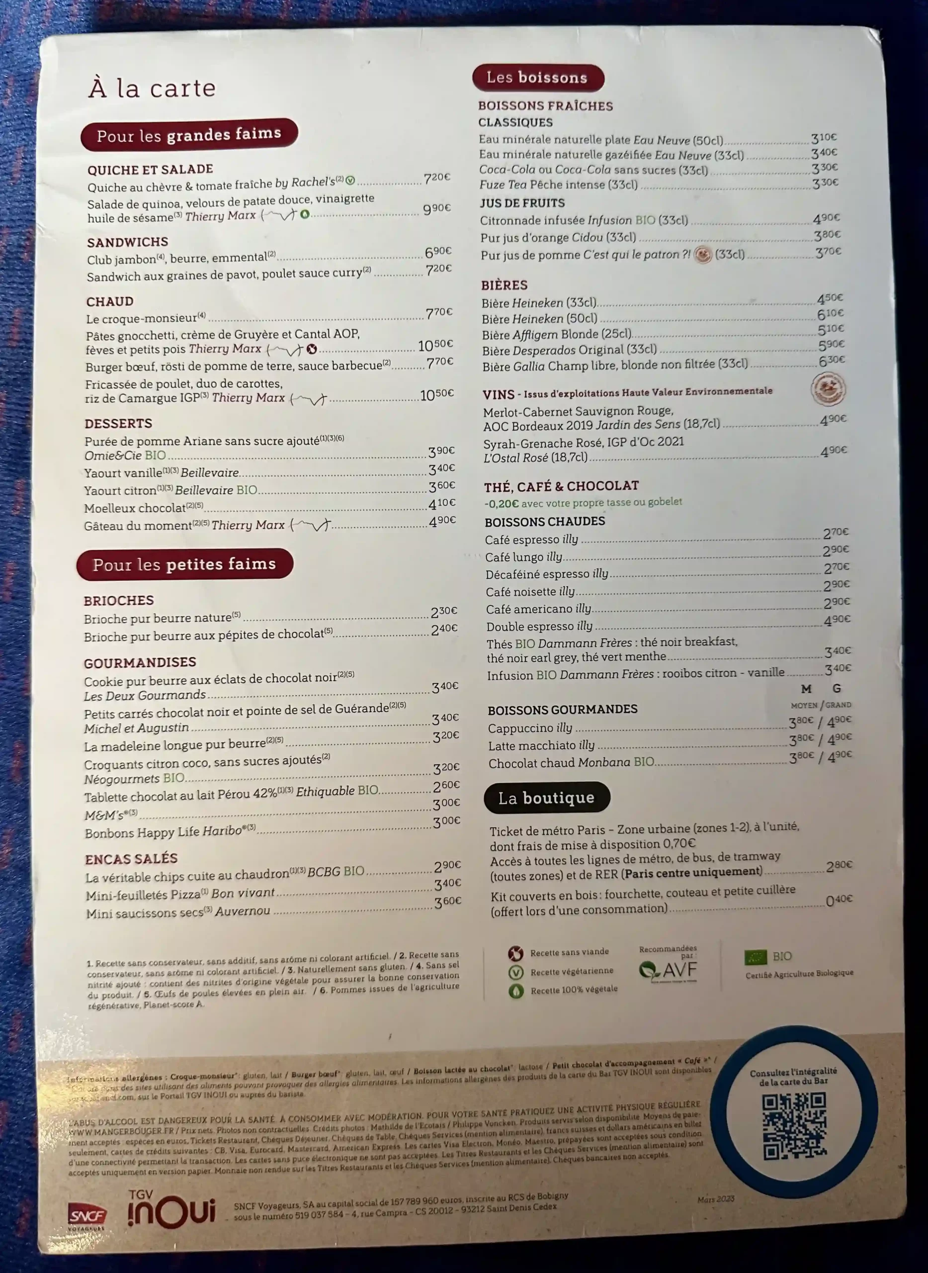 a menu of a restaurant