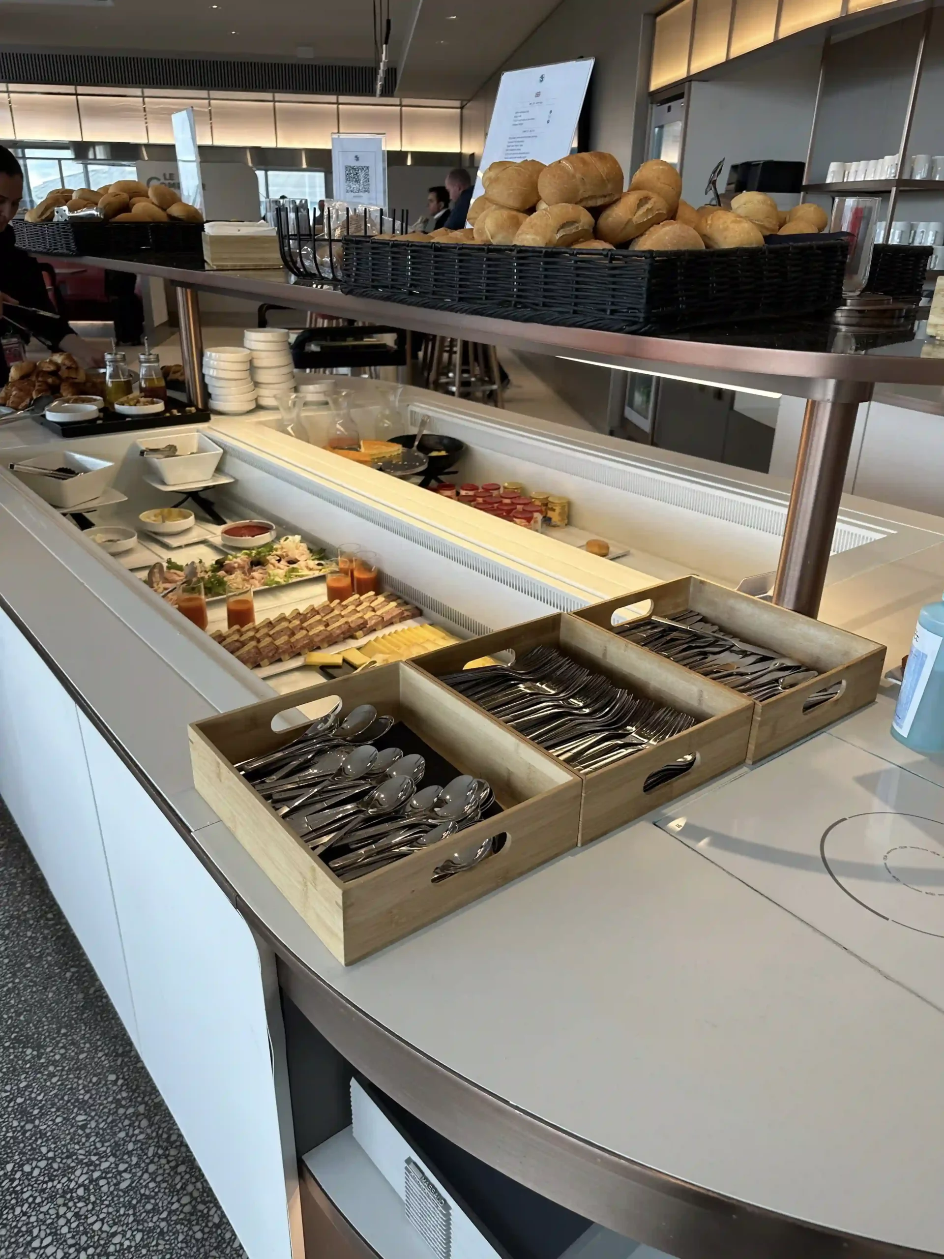 a buffet with food on the counter