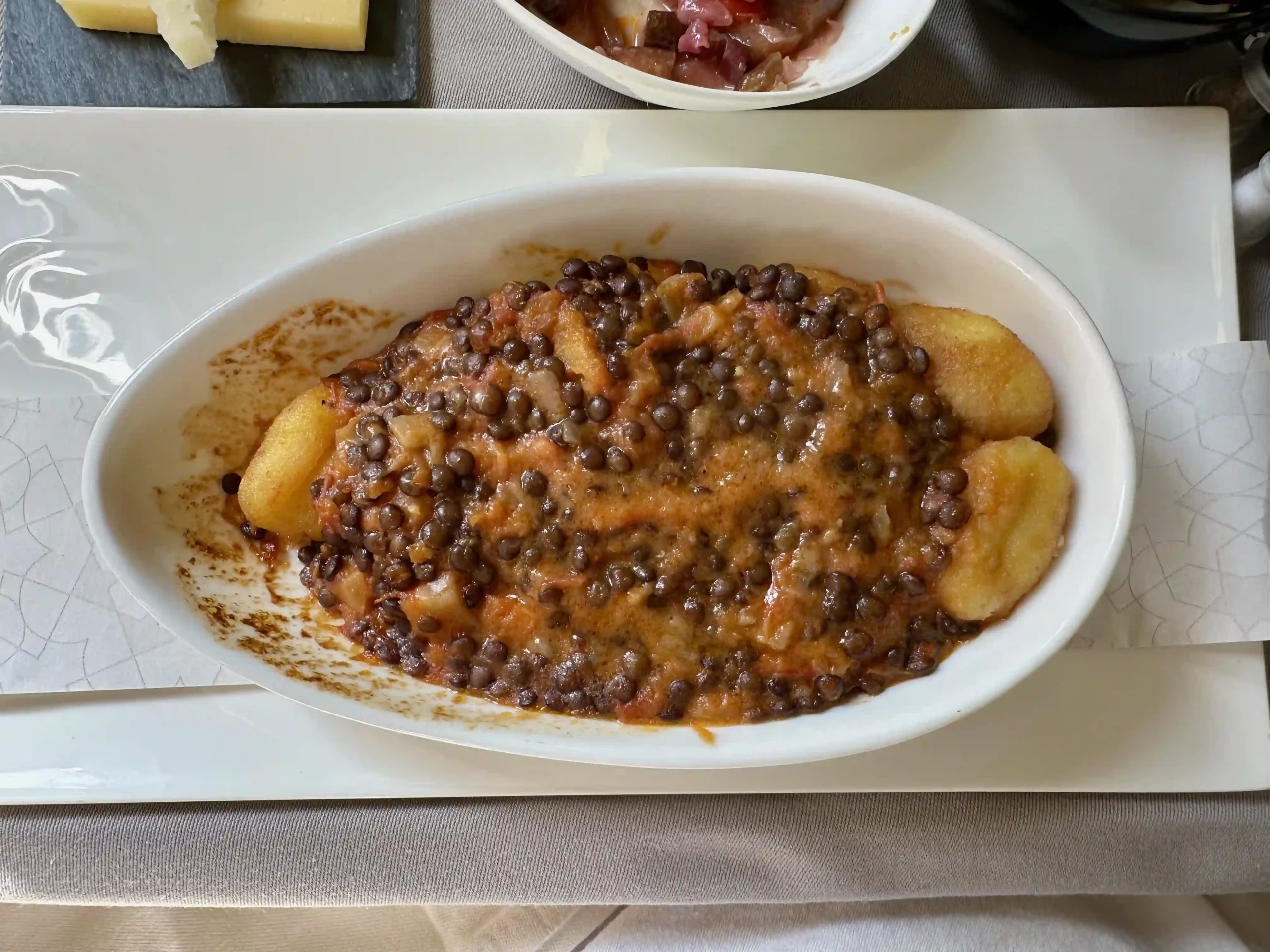 a bowl of food on a tray