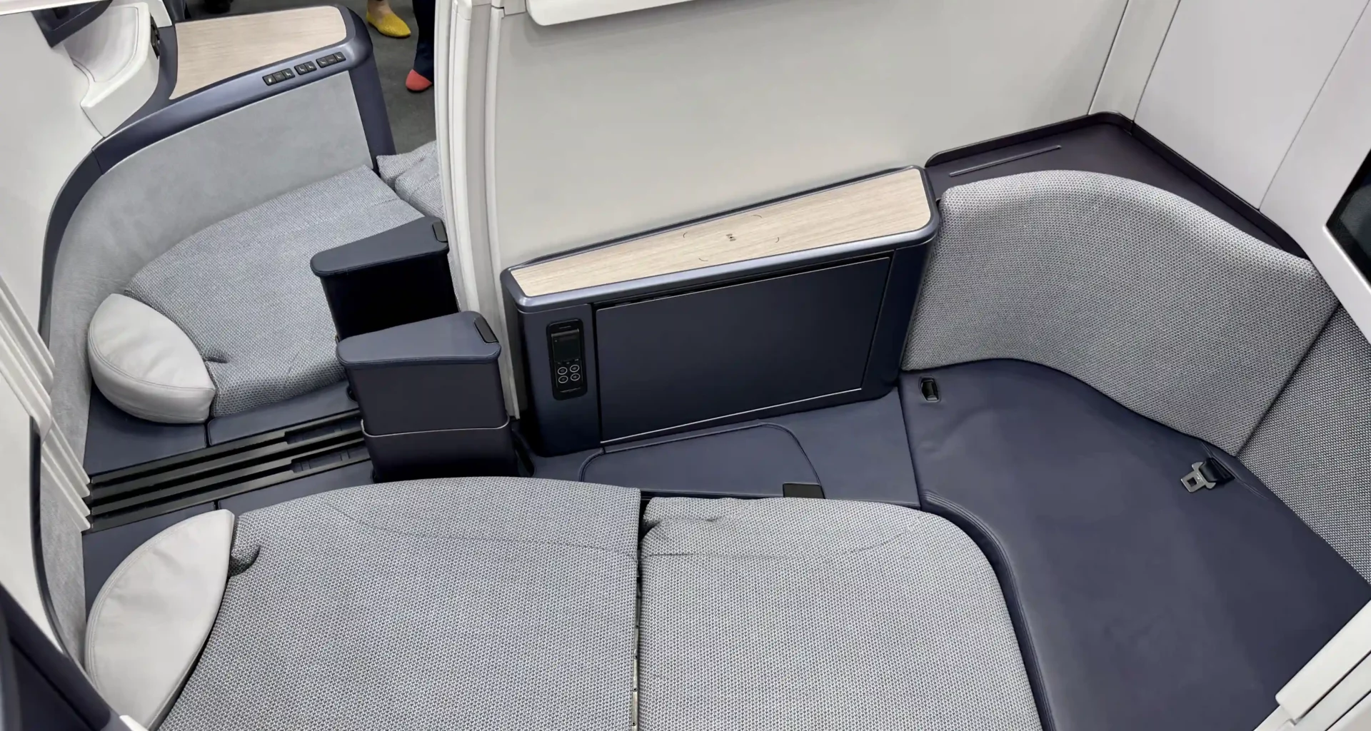 Air New Zealand Premiere Luxe seat in lie flat mode