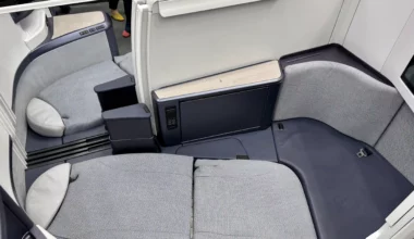 Air New Zealand Premiere Luxe seat in lie flat mode