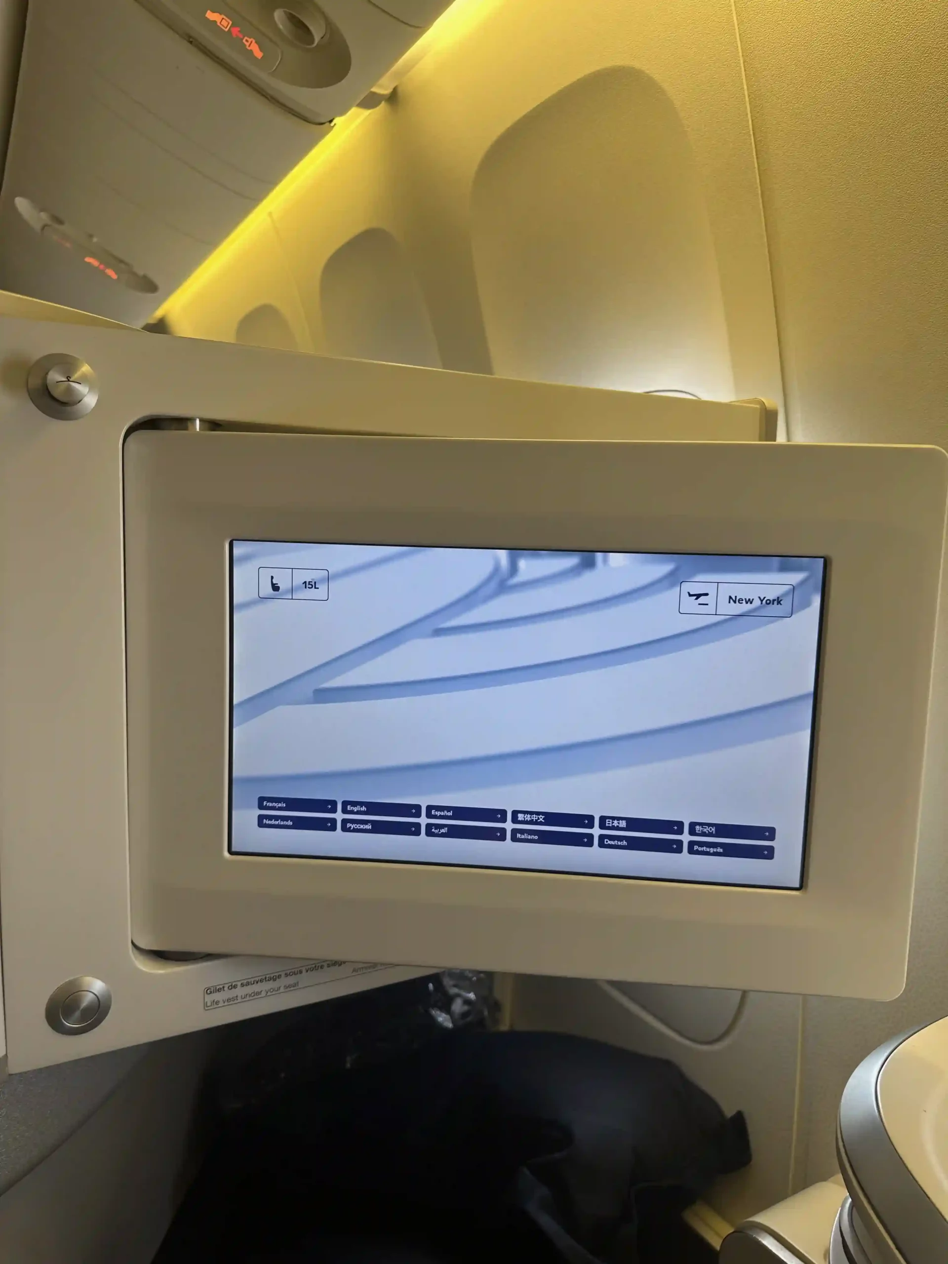 a screen on an airplane