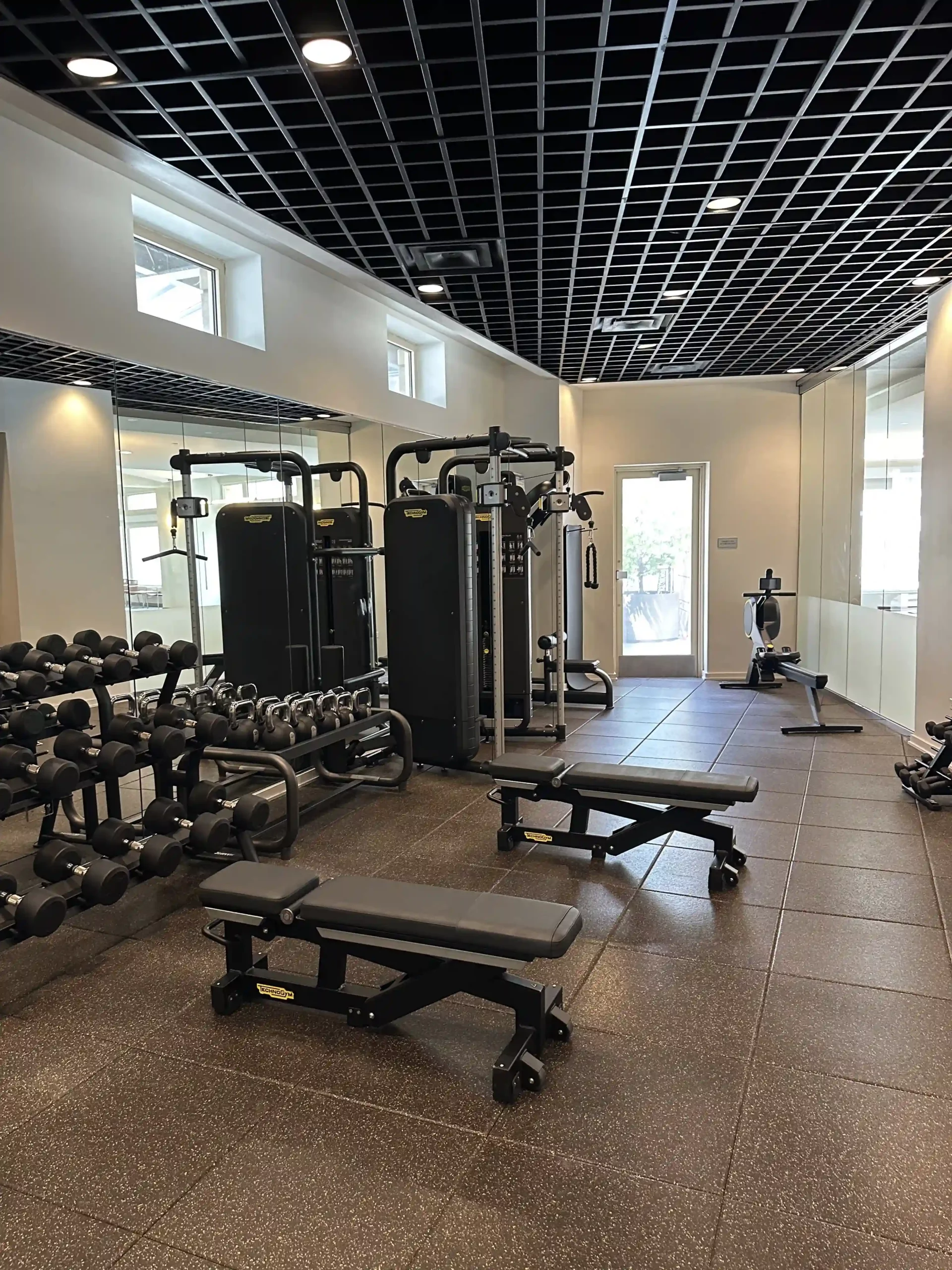 a gym with exercise equipment