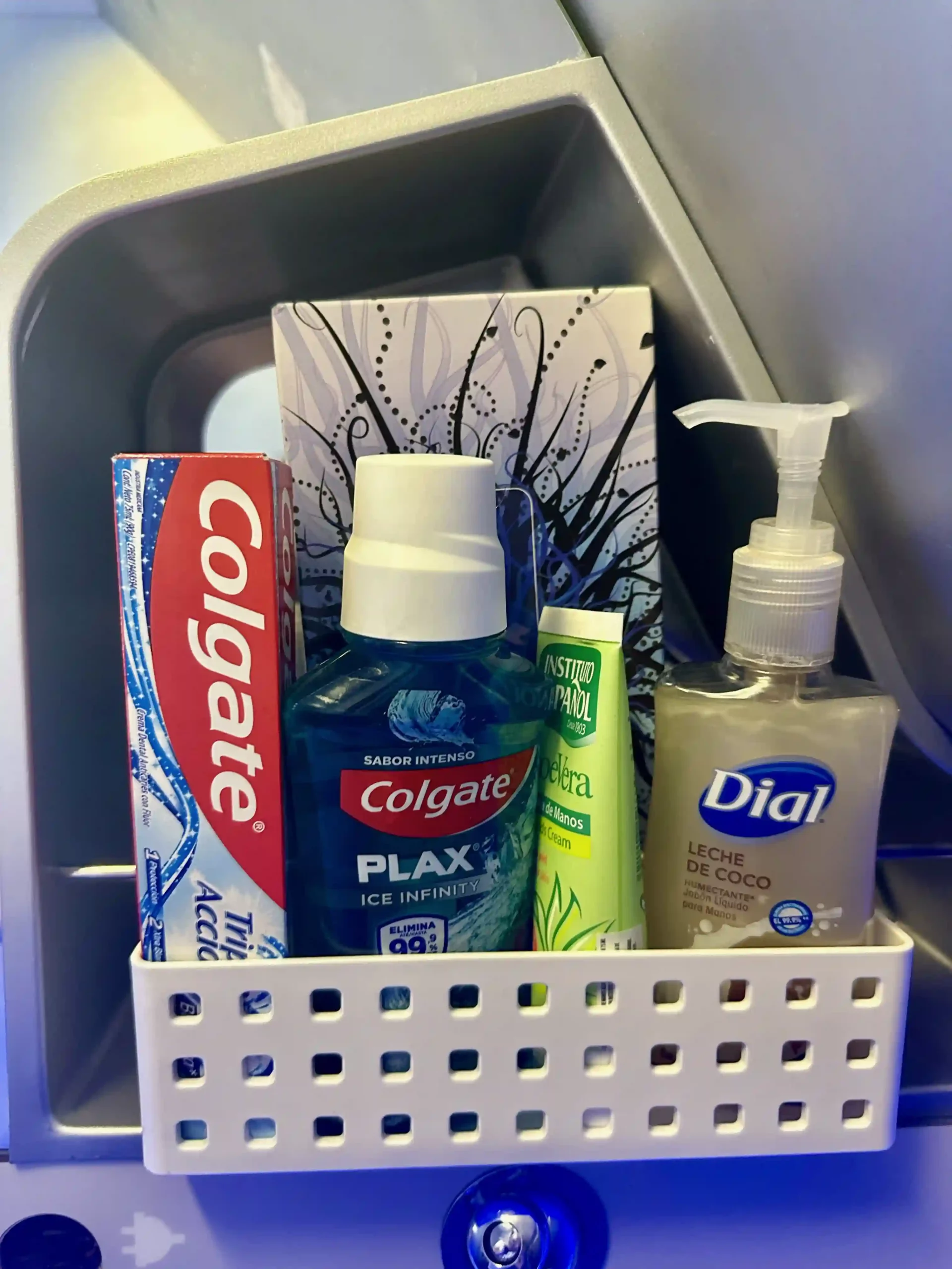 a basket with a variety of personal care products