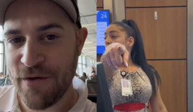 Two stills from TikTok video, man and woman pointing