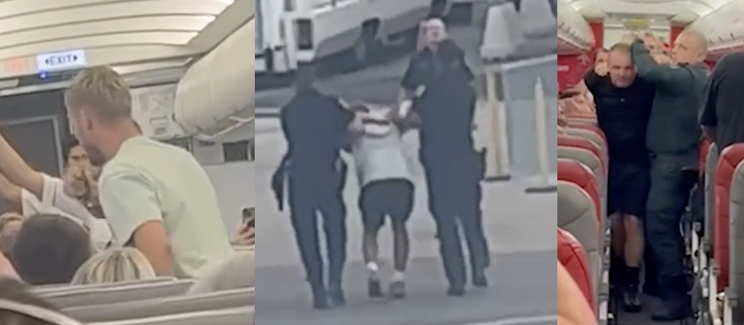 Unruly man being removed from plane