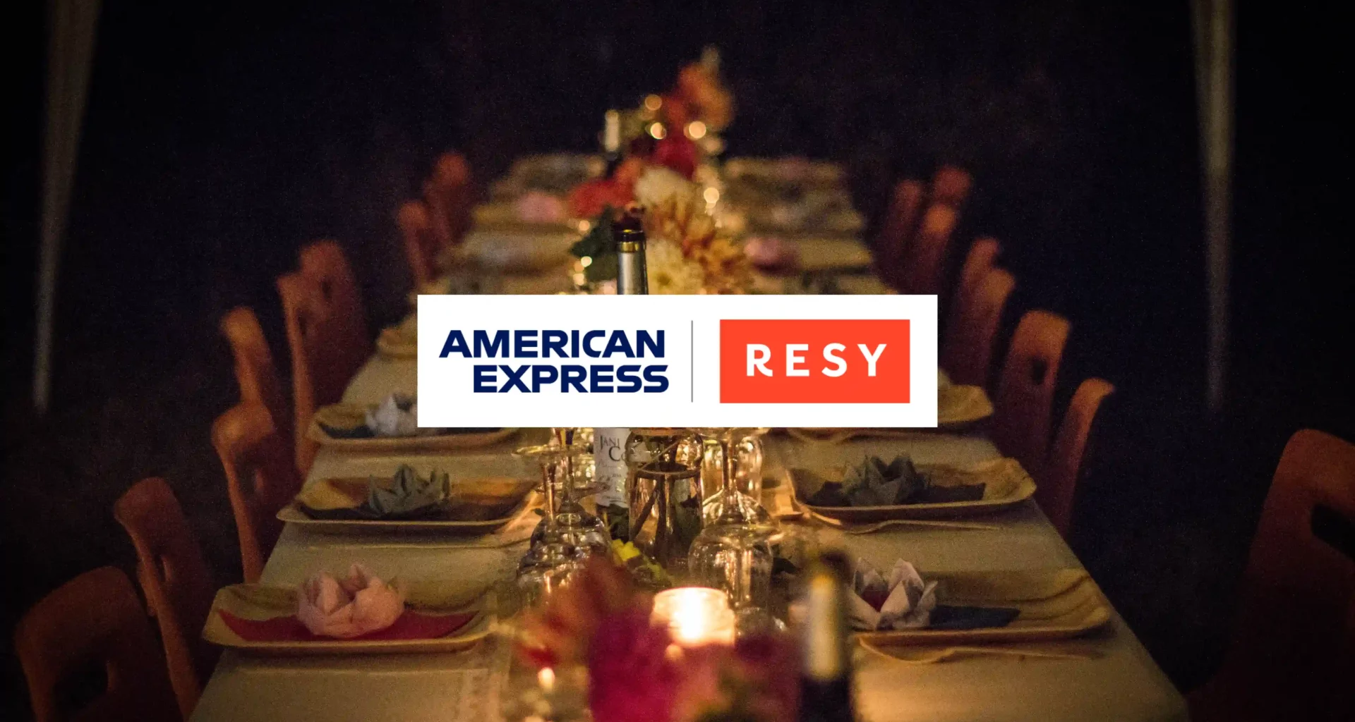 American Express and Resy logos on top of laid table