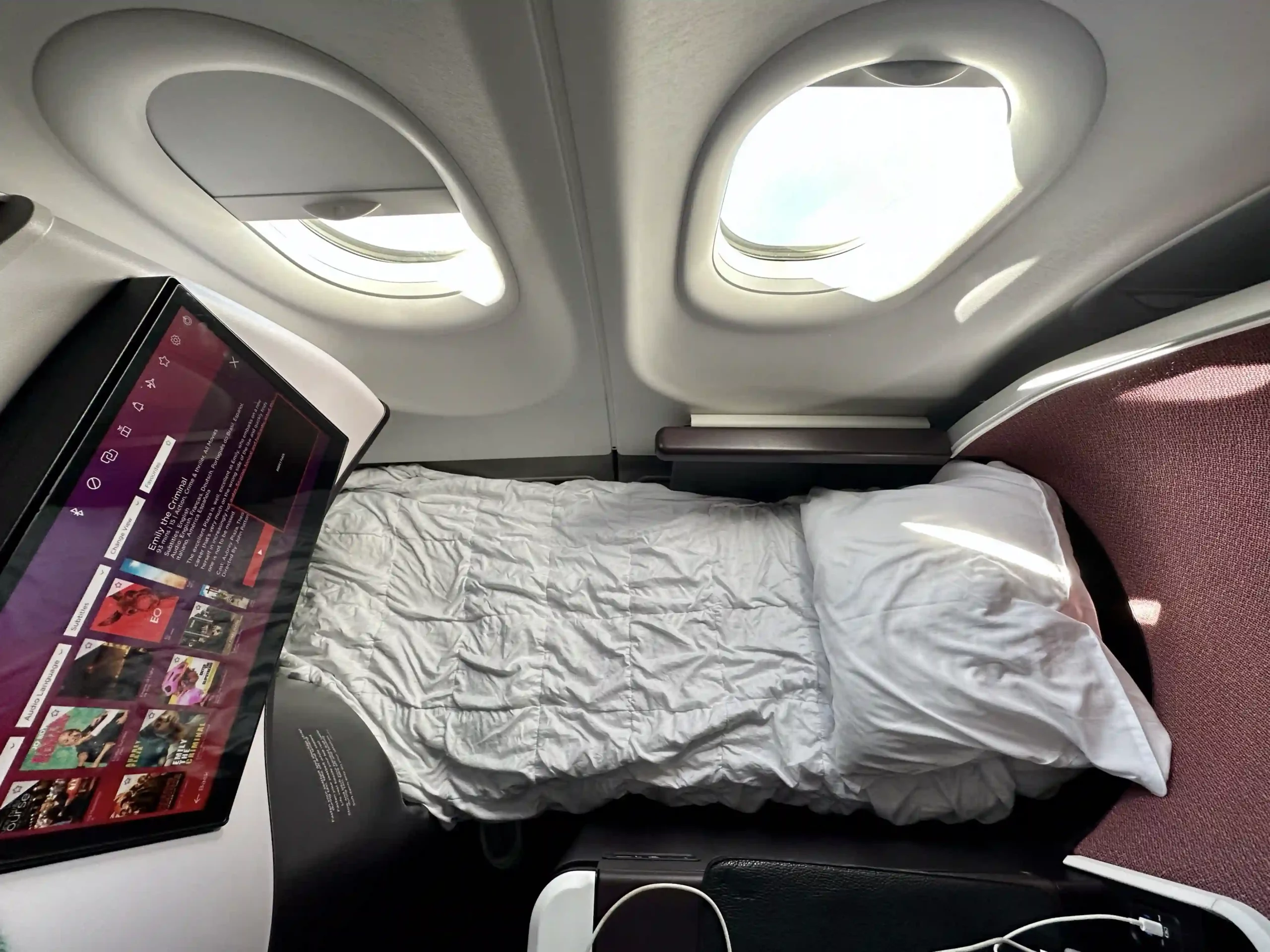 a bed in an airplane