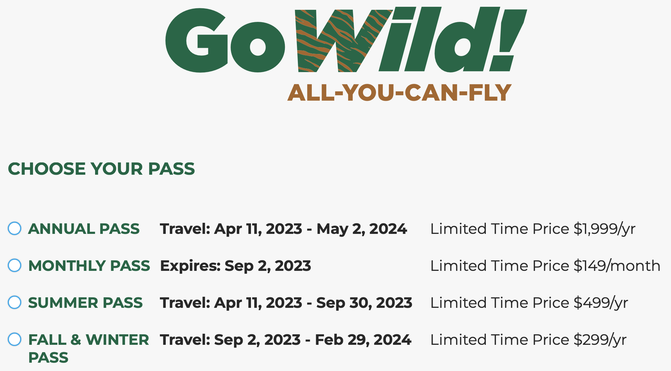 Frontier Airlines announces GoWild! All-You-Can-Fly Monthly Pass™ for free  in the first month