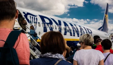 Passengers boarding a Ryanair flight in Portugal