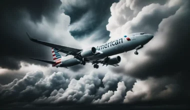 American Airlines plane in a storm
