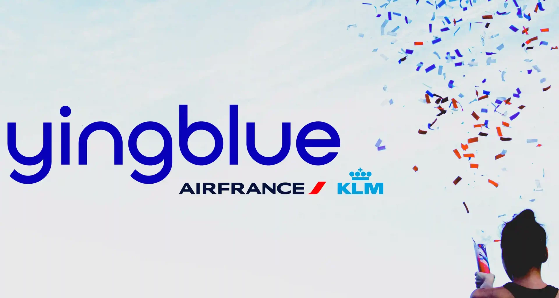 Flying Blue logo next to person celebrating