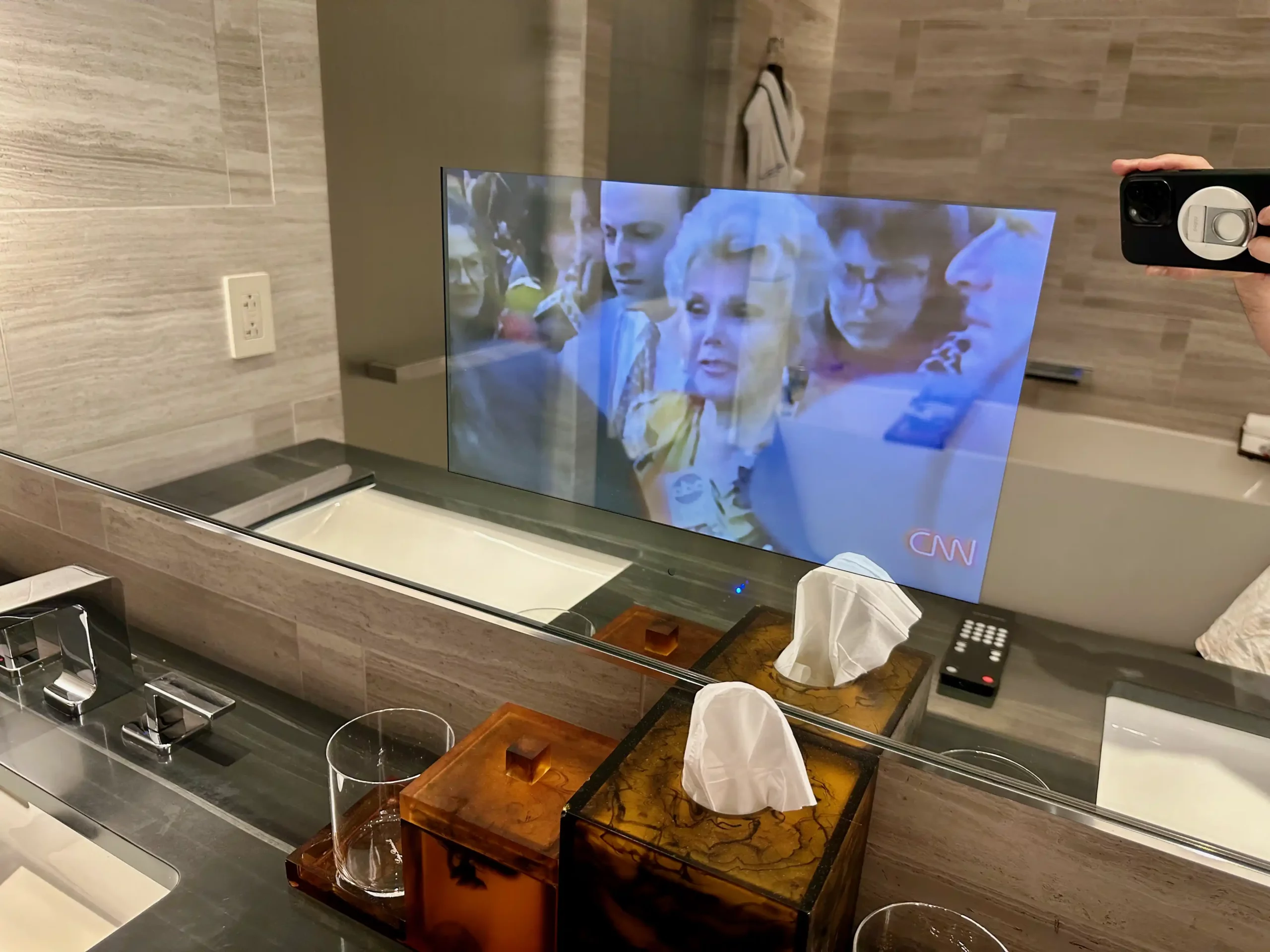 a television on a counter