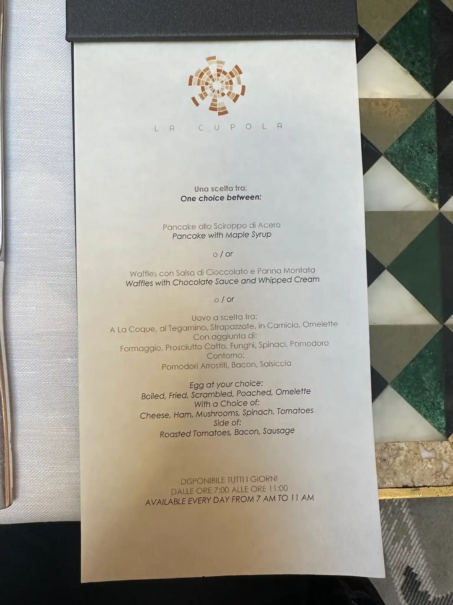 a menu on a table