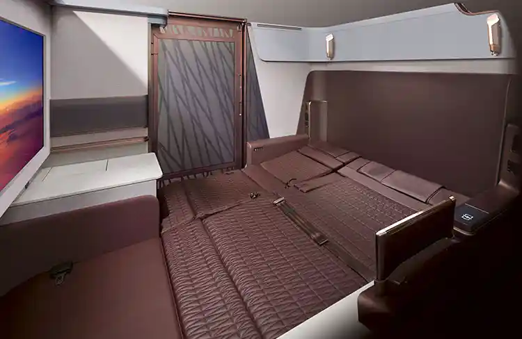 a bed inside a plane