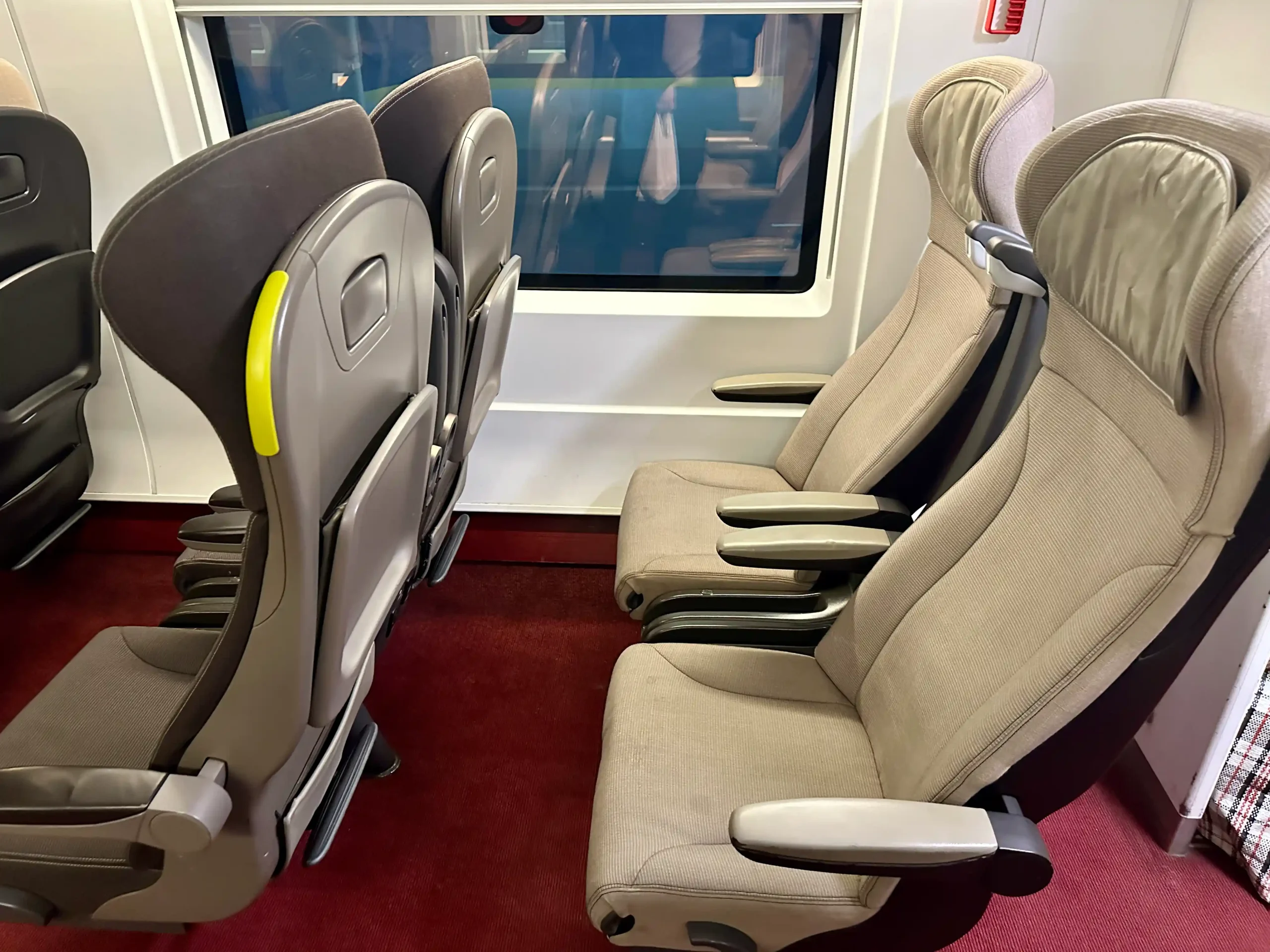 a row of seats in a train
