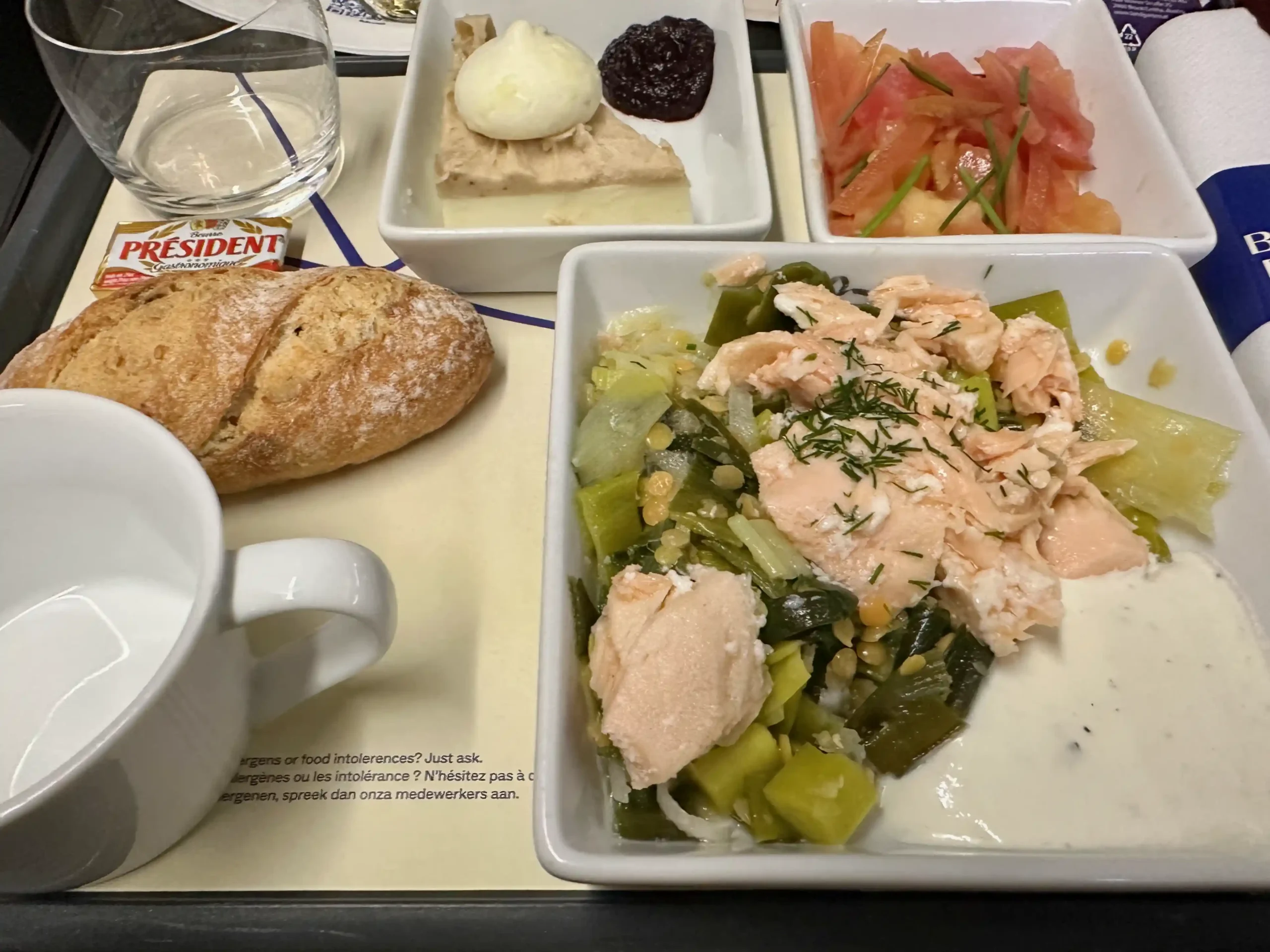 a plate of food on a tray