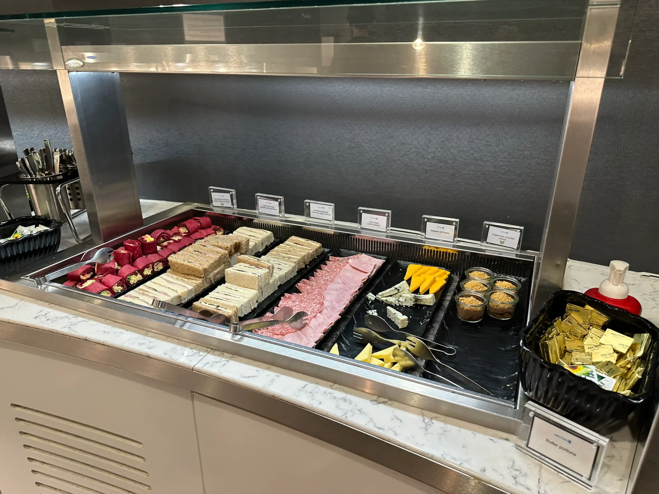 food on a counter in a restaurant