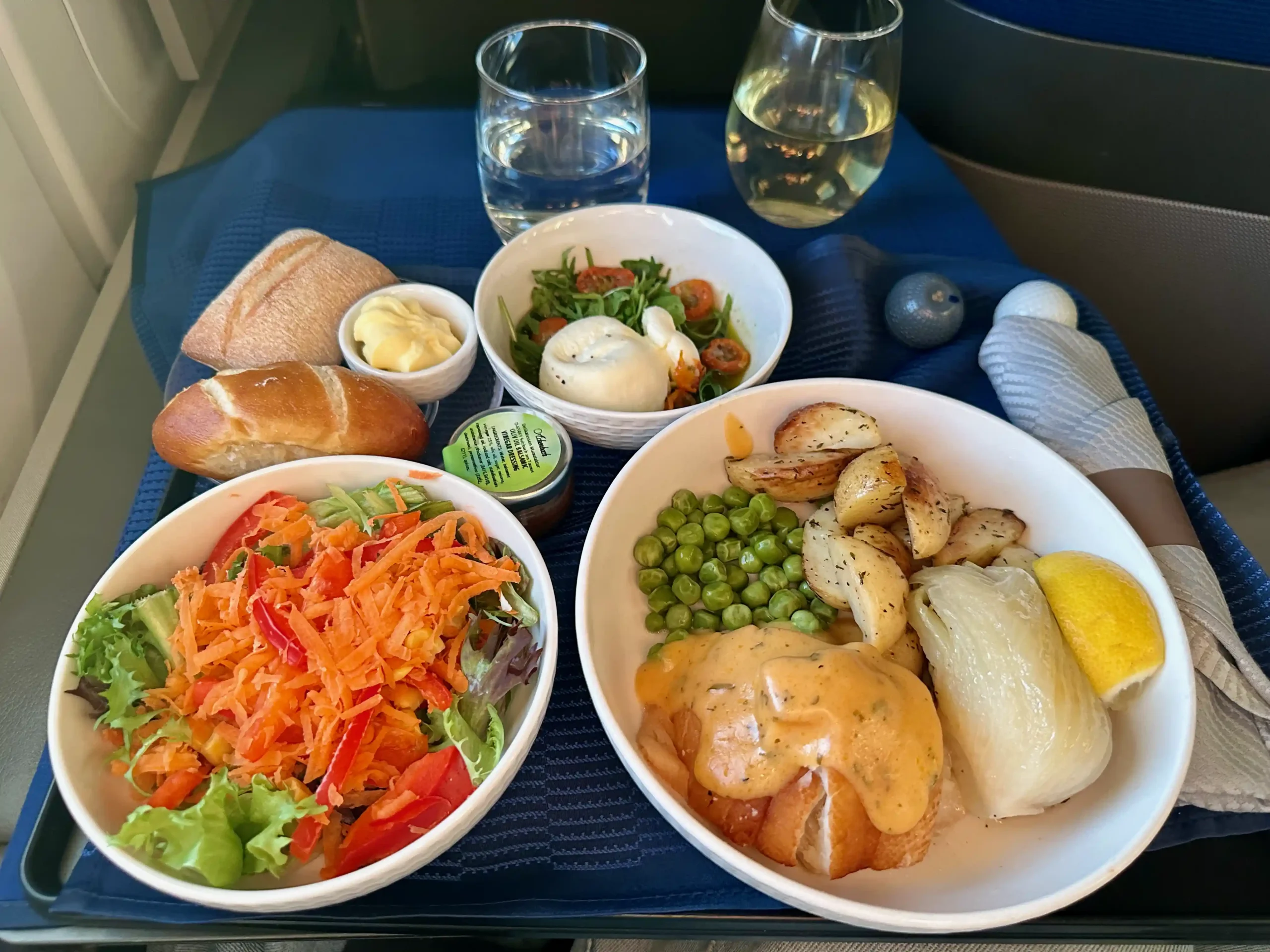 a plate of food on a tray