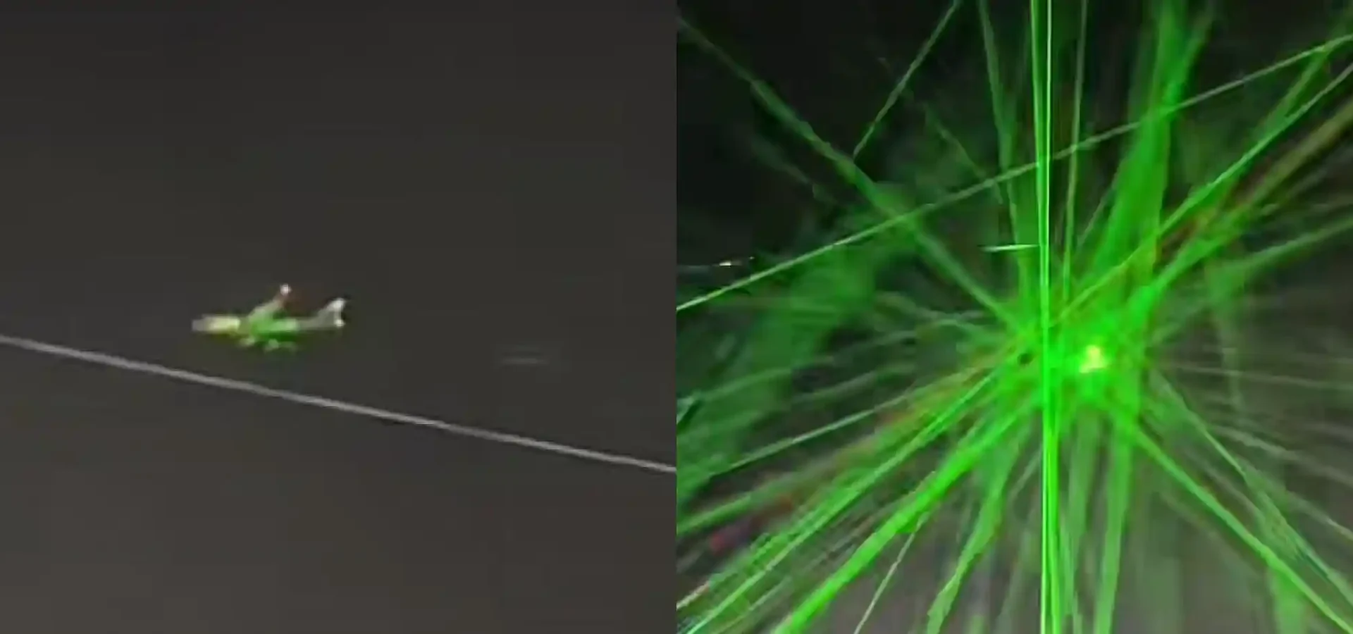 An airplane being targeted by hundreds of green laser pointers